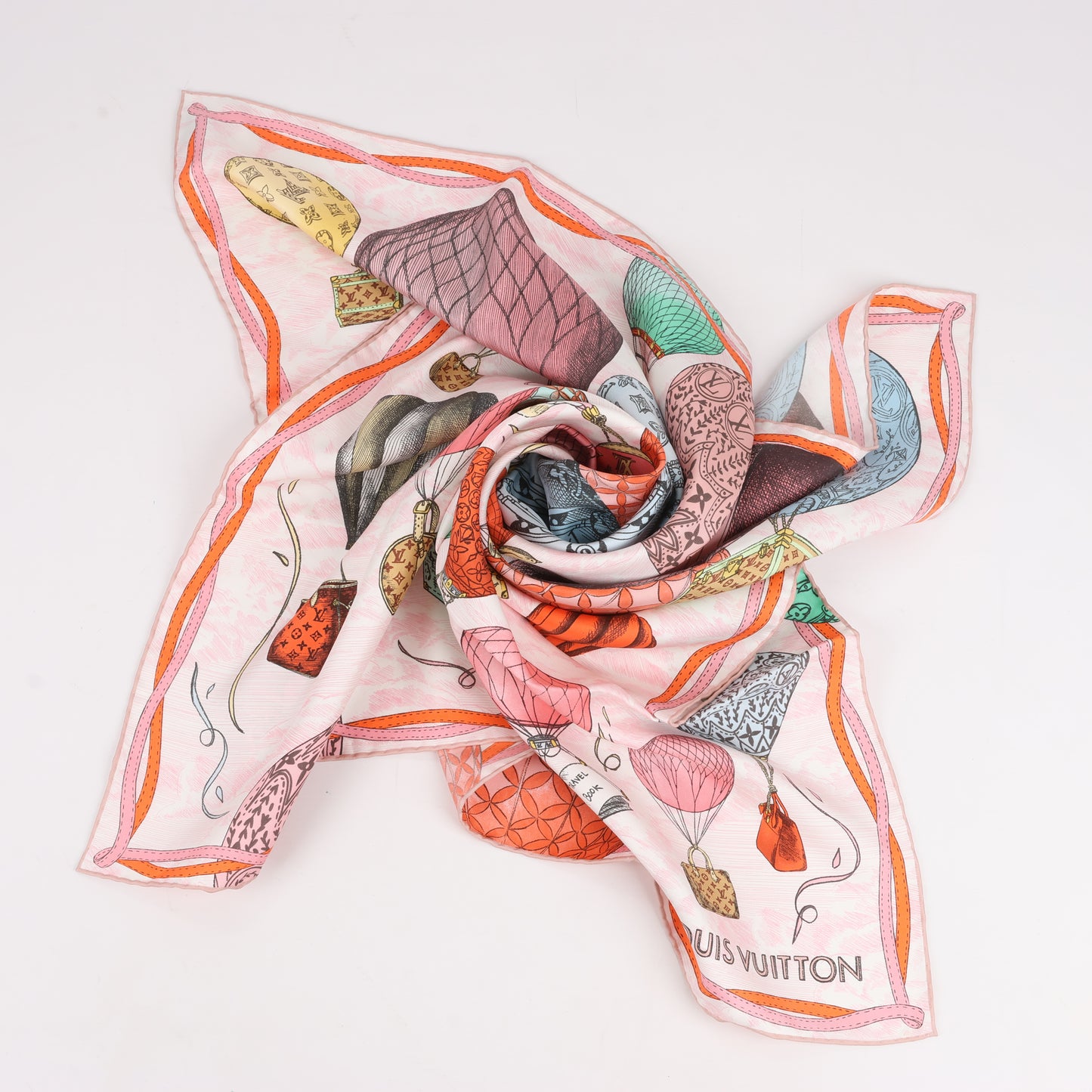 Louis Vuitton "up AND away" M77661 100% Silk Scarf in Pink GM1213