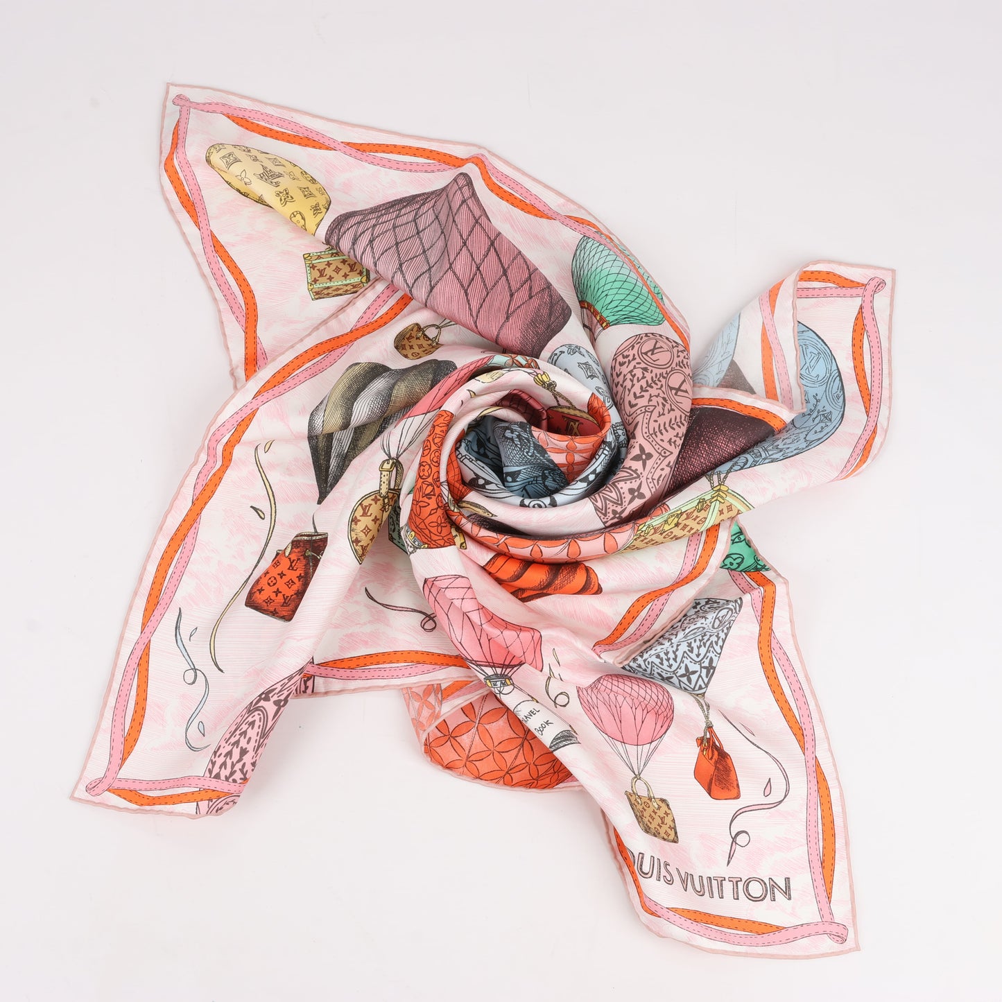 Louis Vuitton "up AND away" M77661 100% Silk Scarf in Pink GM1213