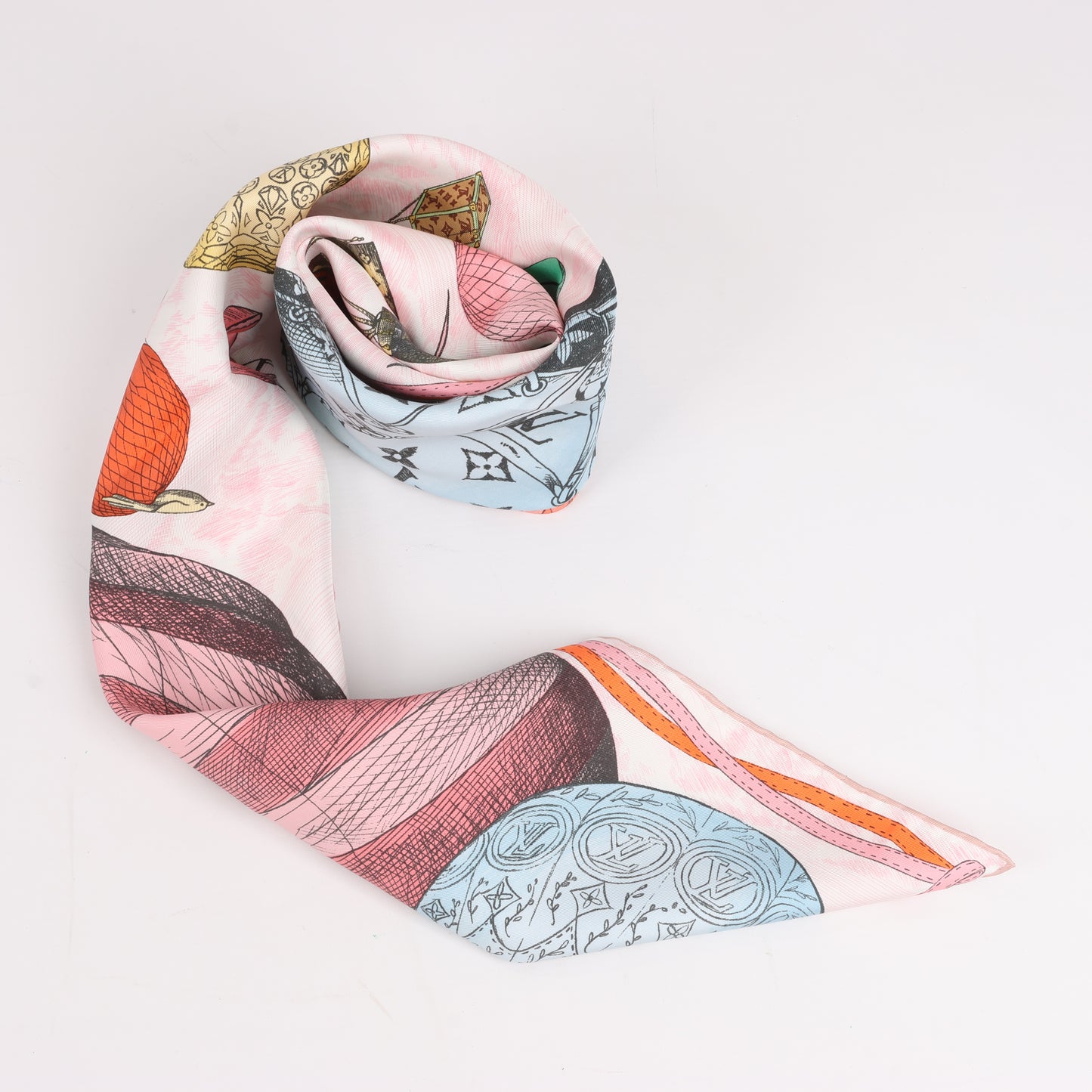 Louis Vuitton "up AND away" M77661 100% Silk Scarf in Pink GM1213