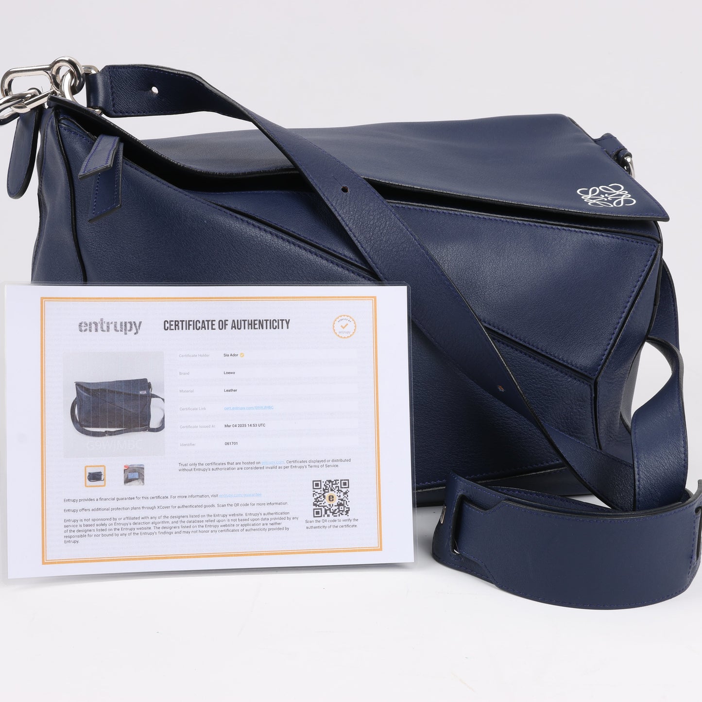 LOEWE Puzzle Large Leather 2Way Handbag in Navy Blue