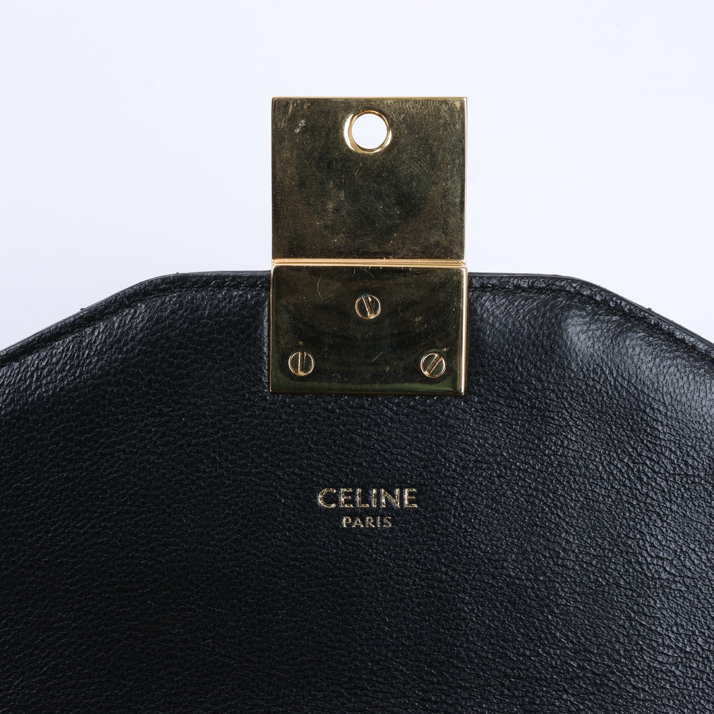 Celine C Sées Medium Leather Chain Shoulder Bag Black × Brown