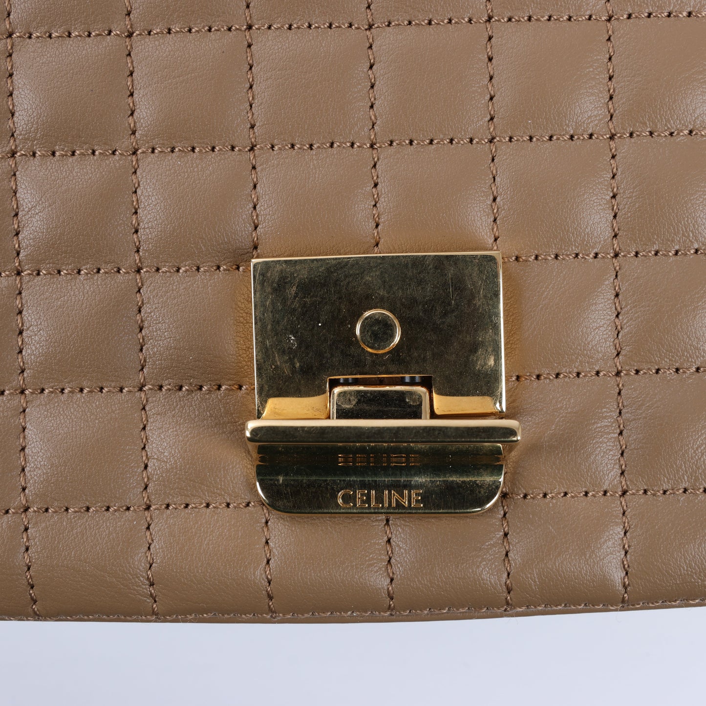 Celine C Sées Medium Leather Chain Shoulder Bag Black × Brown