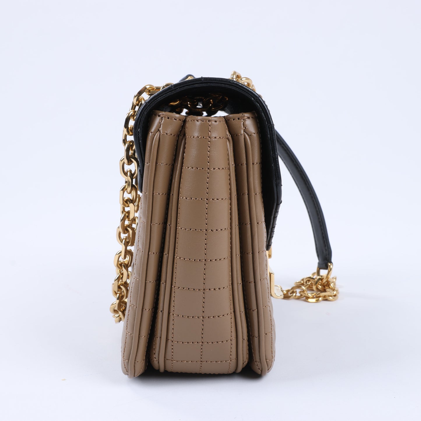 Celine C Sées Medium Leather Chain Shoulder Bag Black × Brown