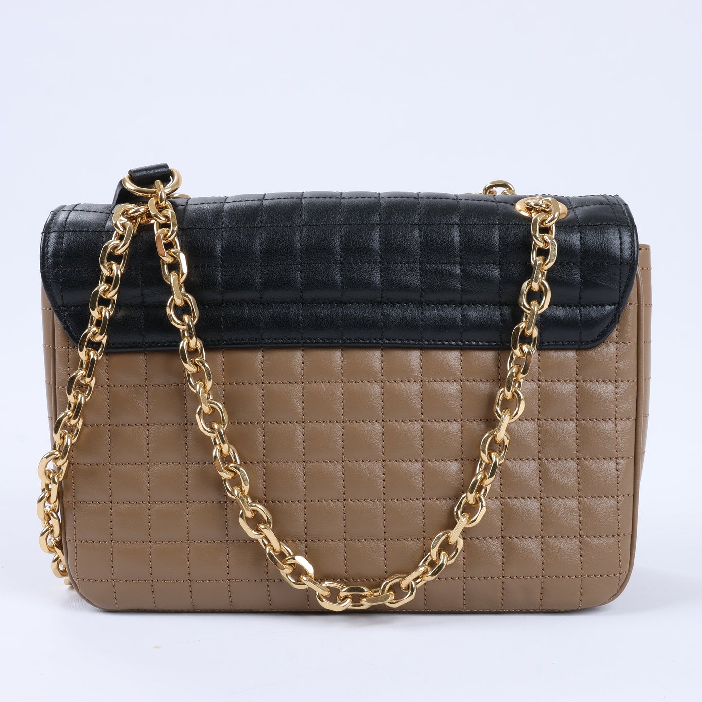 Celine C Sées Medium Leather Chain Shoulder Bag Black × Brown