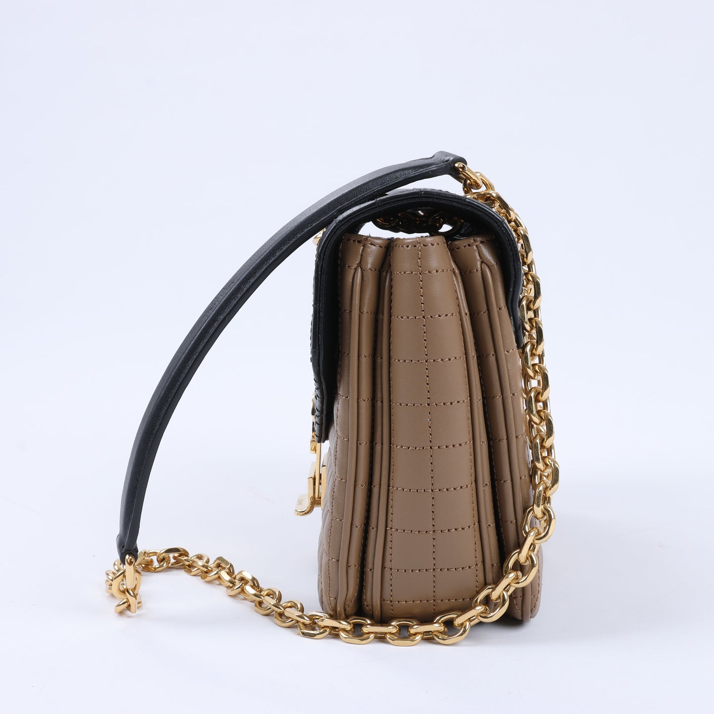 Celine C Sées Medium Leather Chain Shoulder Bag Black × Brown