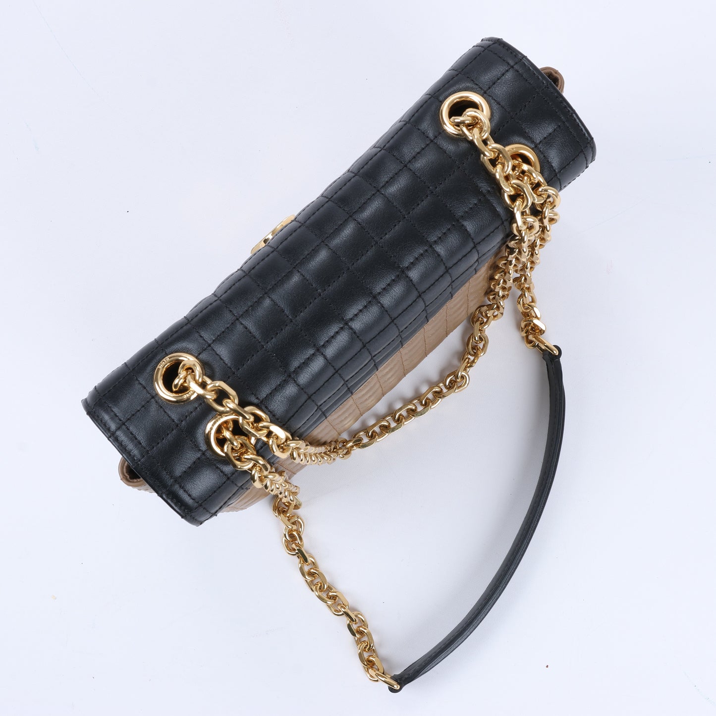 Celine C Sées Medium Leather Chain Shoulder Bag Black × Brown