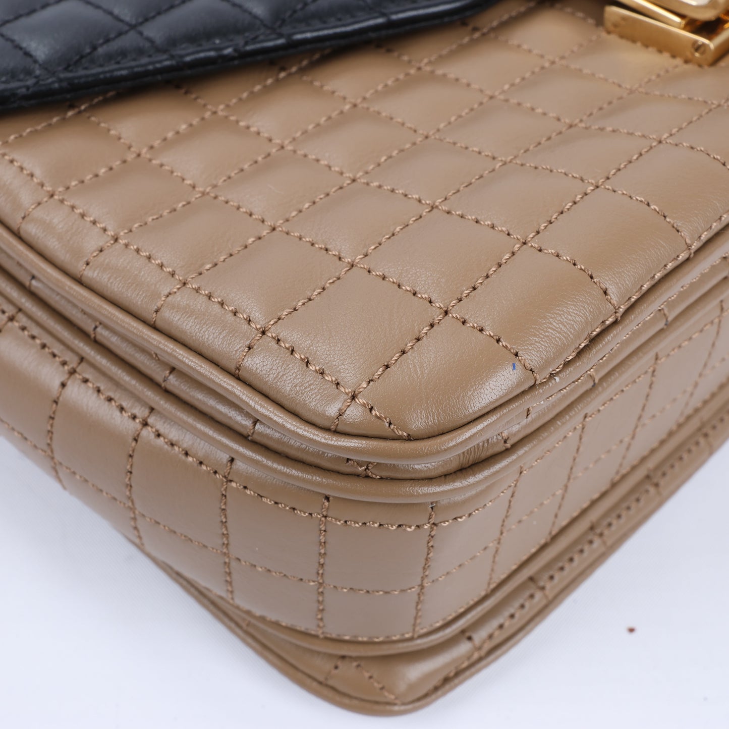 Celine C Sées Medium Leather Chain Shoulder Bag Black × Brown