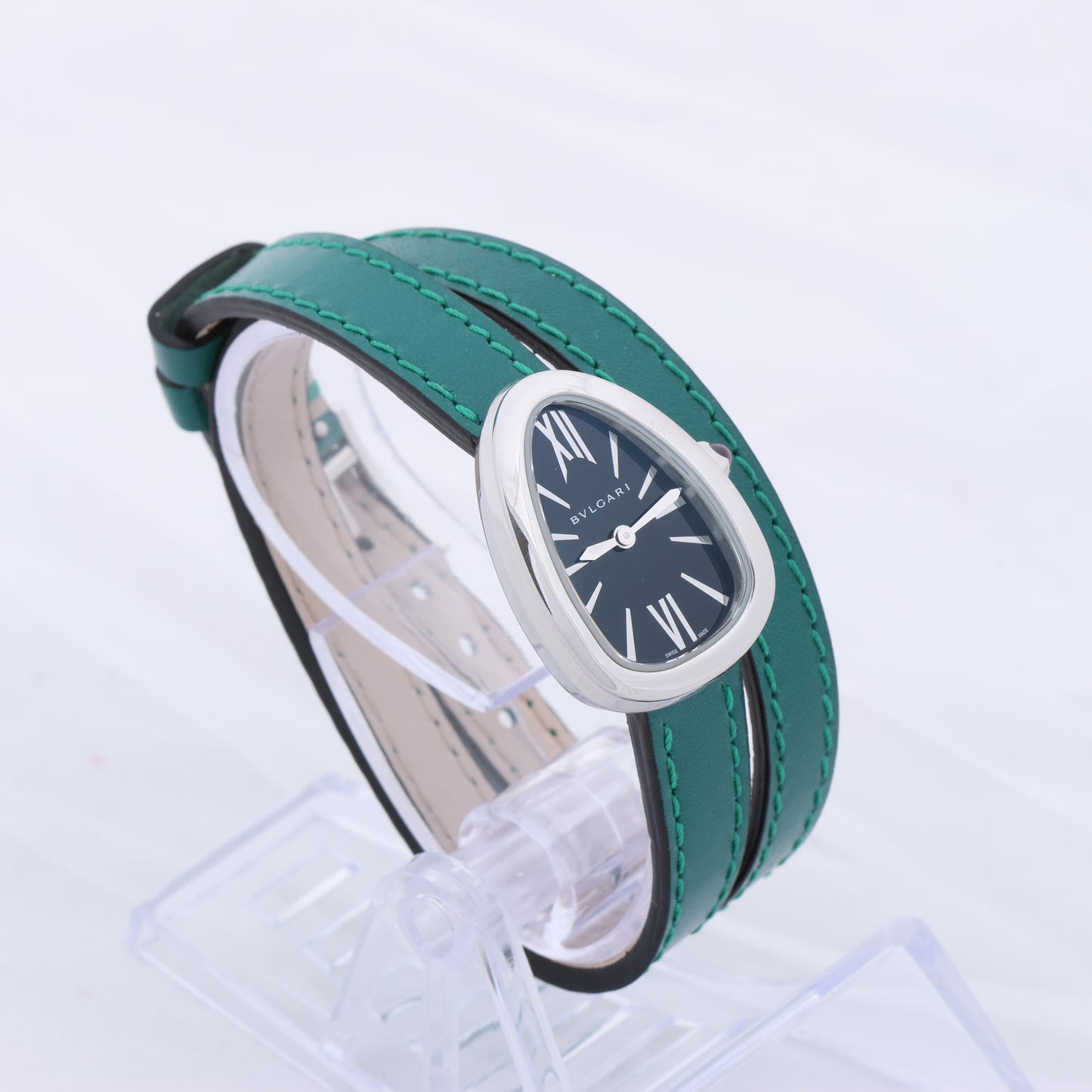Bulgari Serpenti SPS27 1NJ2IT SS & Leather QZ Black Dial Watch