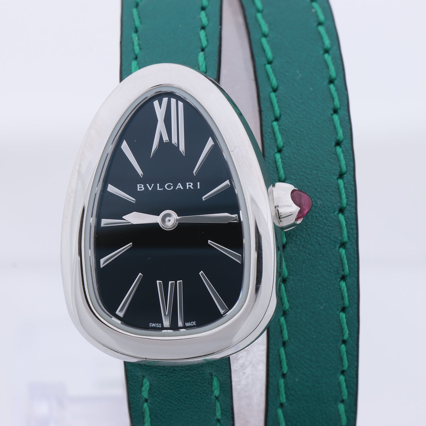 Bulgari Serpenti SPS27 1NJ2IT SS & Leather QZ Black Dial Watch