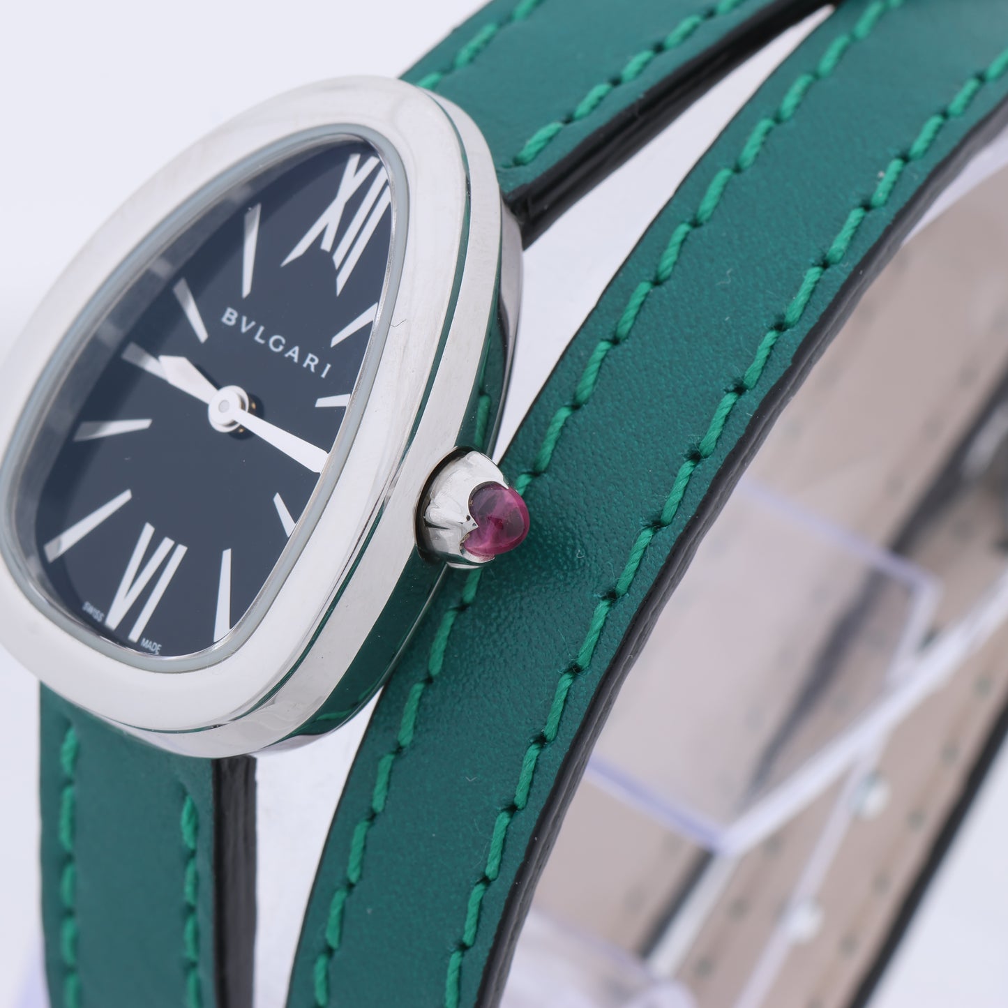 Bulgari Serpenti SPS27 1NJ2IT SS & Leather QZ Black Dial Watch