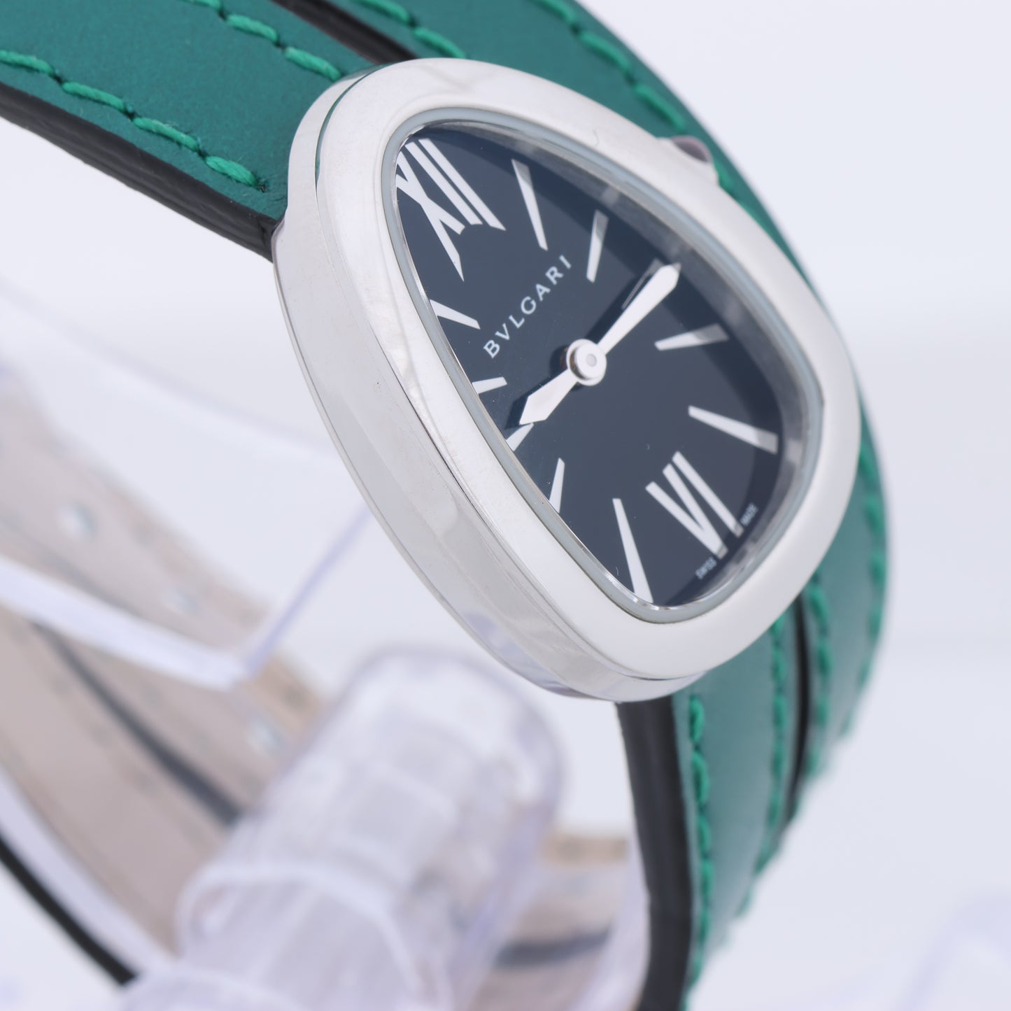 Bulgari Serpenti SPS27 1NJ2IT SS & Leather QZ Black Dial Watch