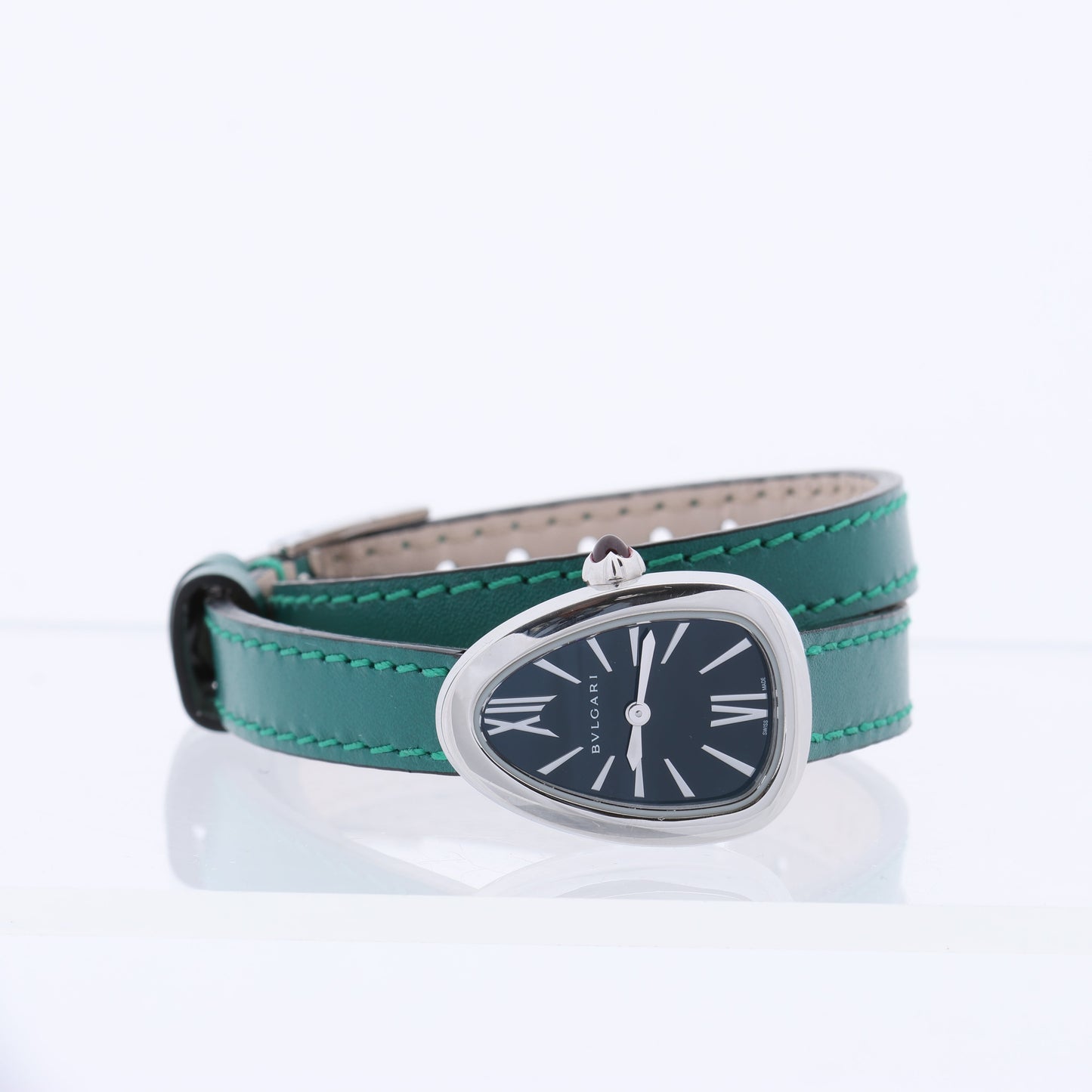Bulgari Serpenti SPS27 1NJ2IT SS & Leder QZ schwarzes Zifferblatt