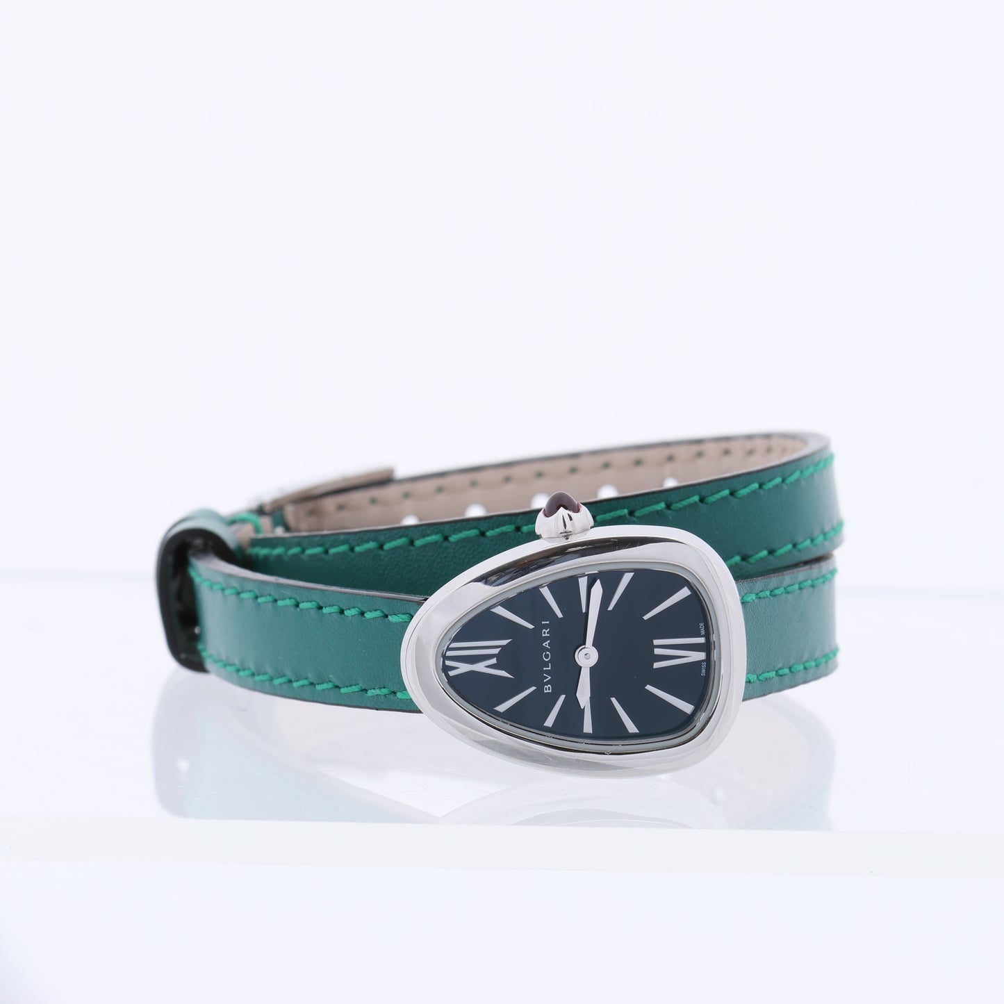 Bulgari Serpenti SPS27 1NJ2IT SS & Leather QZ Black Dial Watch