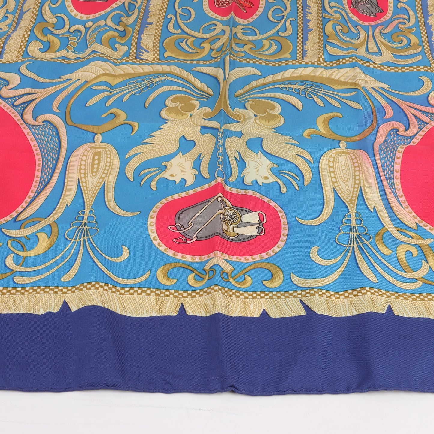 Hermès Carré 90 "LA PRESENTATION" 100% Silk Scarf in Navy Blue