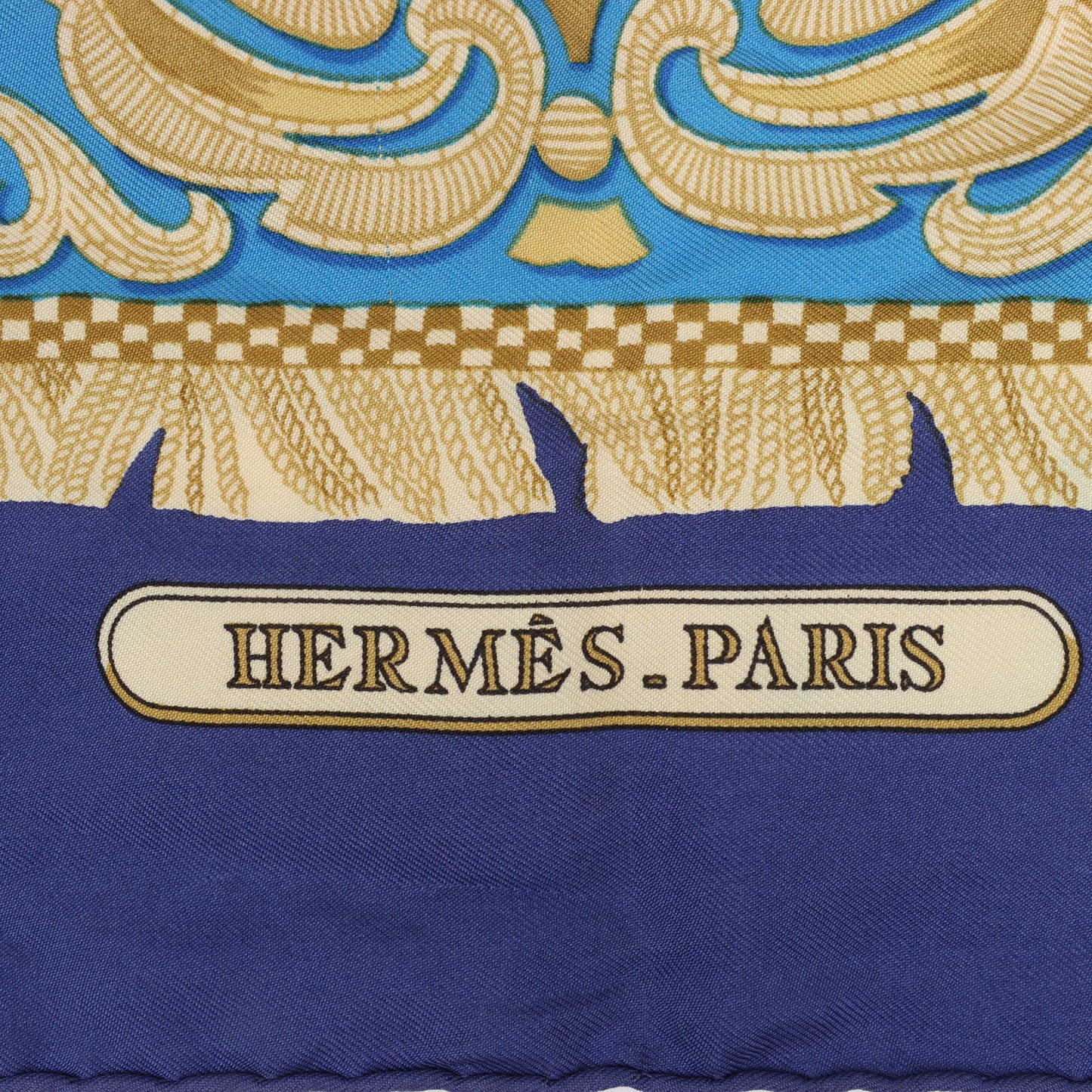Hermès Carré 90 "LA PRESENTATION" 100% Silk Scarf in Navy Blue