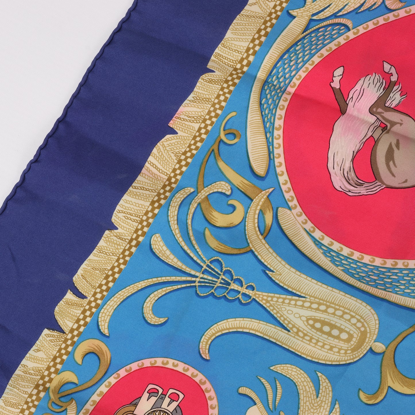 Hermès Carré 90 "LA PRESENTATION" 100% Silk Scarf in Navy Blue