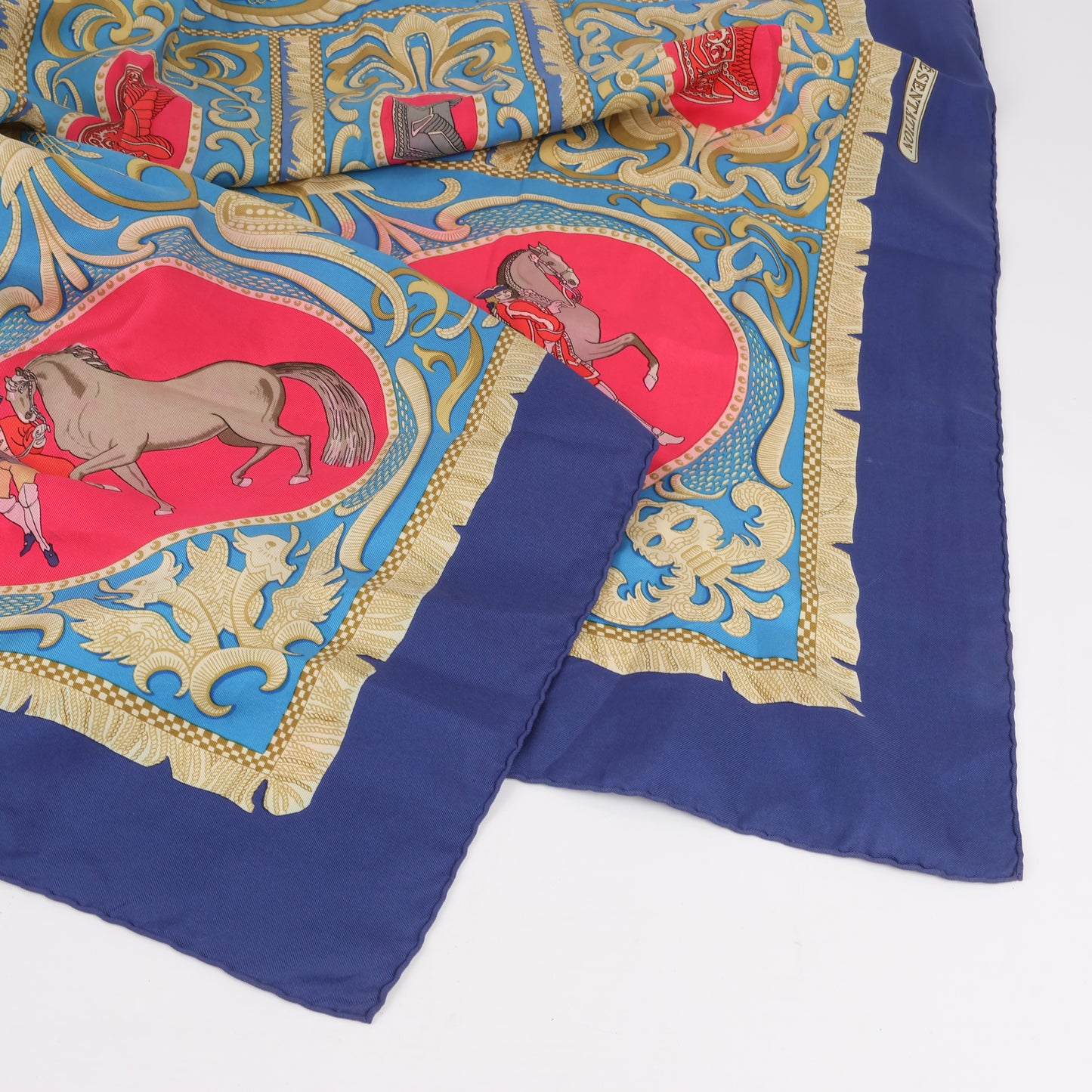 Hermès Carré 90 "LA PRESENTATION" 100% Silk Scarf in Navy Blue