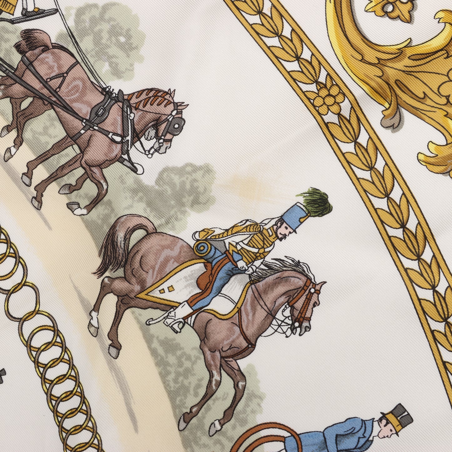 Hermès Carré 90 "LA PROMENADE DE LONGCHAMPS" 100% Silk Scarf in Ecru