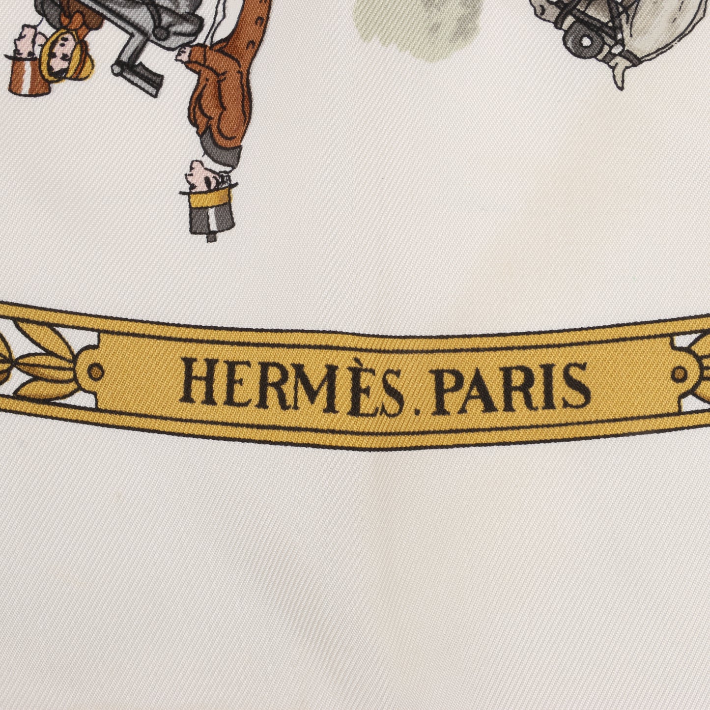 Hermès Carré 90 "LA PROMENADE DE LONGCHAMPS" 100% Silk Scarf in Ecru