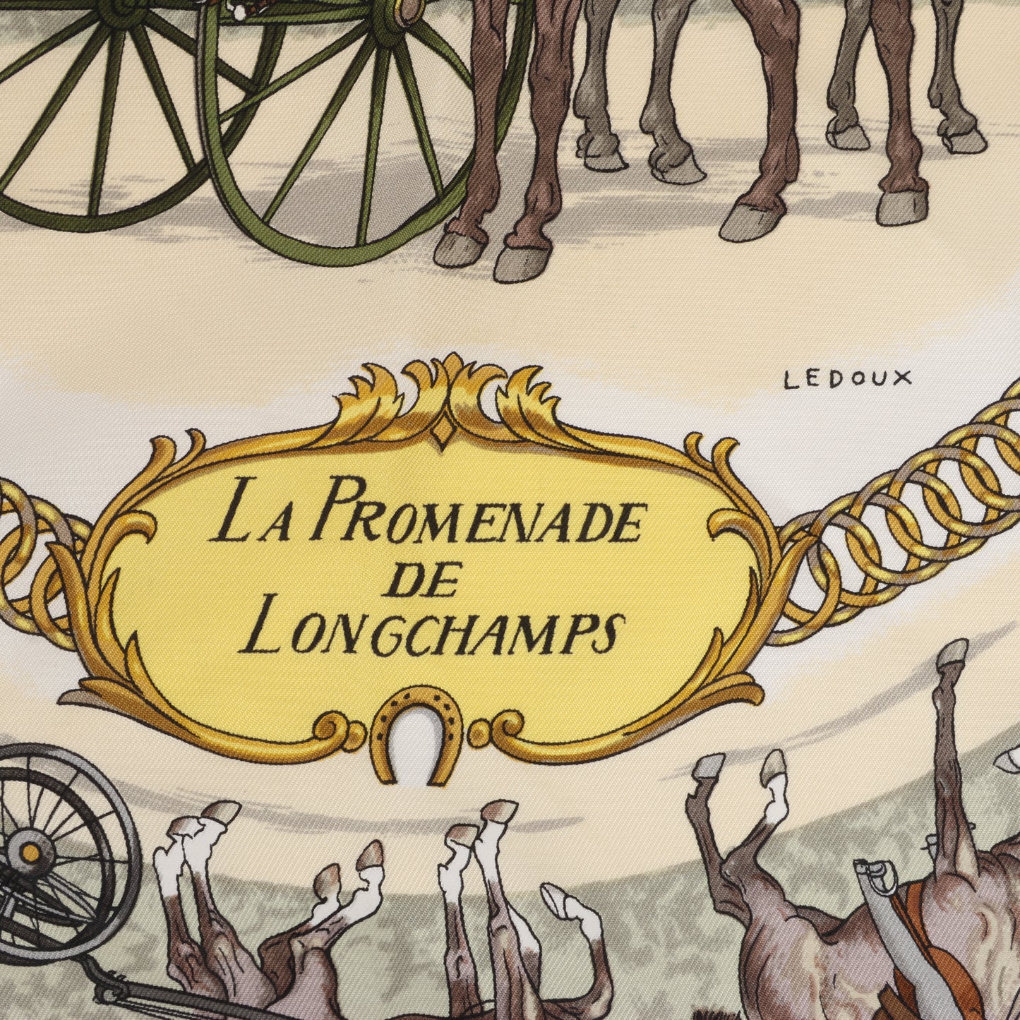 Hermès Carré 90 "LA PROMENADE DE LONGCHAMPS" 100% Silk Scarf in Ecru