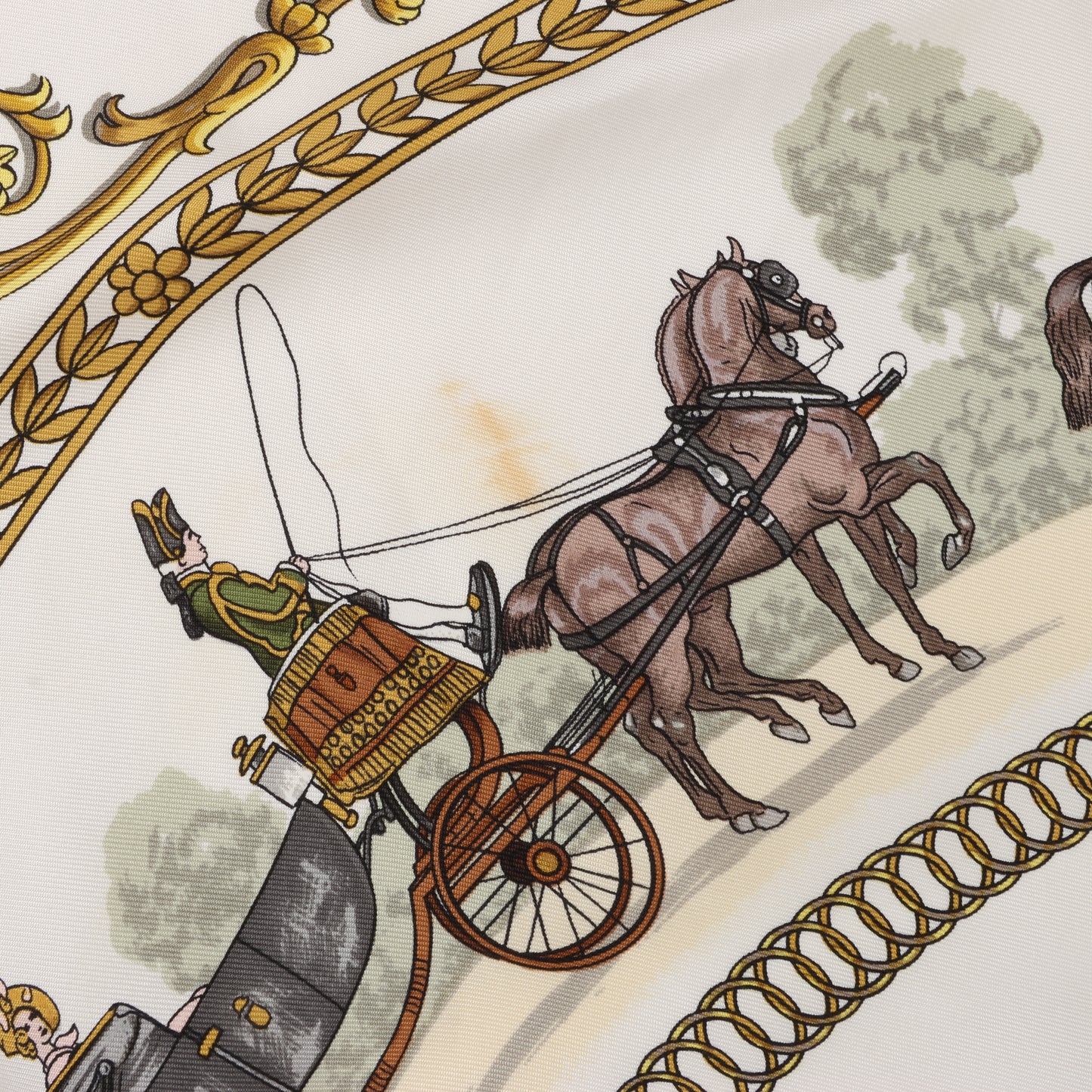 Hermès Carré 90 "LA PROMENADE DE LONGCHAMPS" 100% Silk Scarf in Ecru