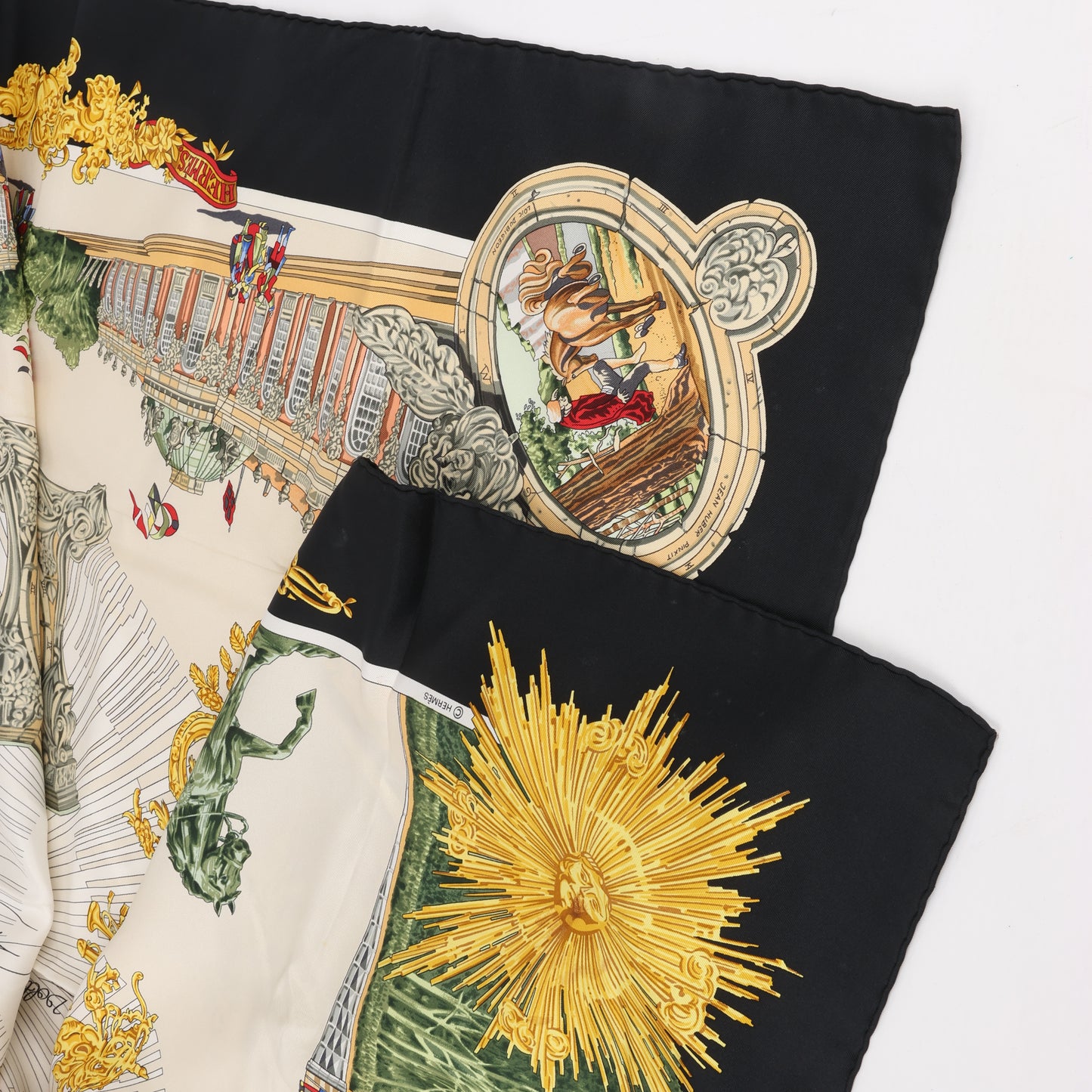 Hermès Carré 90 "SANSSOUCY " 100% Silk Scarf in Black