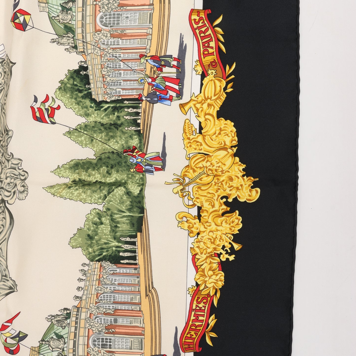 Hermès Carré 90 "SANSSOUCY " 100% Silk Scarf in Black