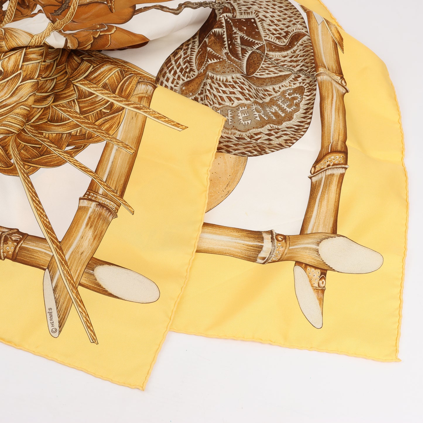 Hermès Carré 90 "Jardin Creole" 100% Silk Scarf in Yellow