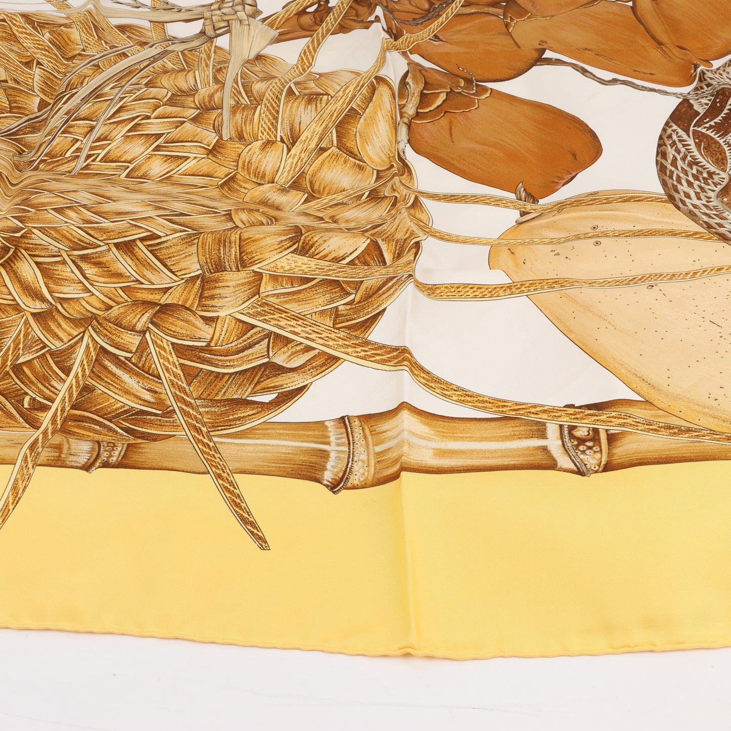 Hermès Carré 90 "Jardin Creole" 100% Silk Scarf in Yellow