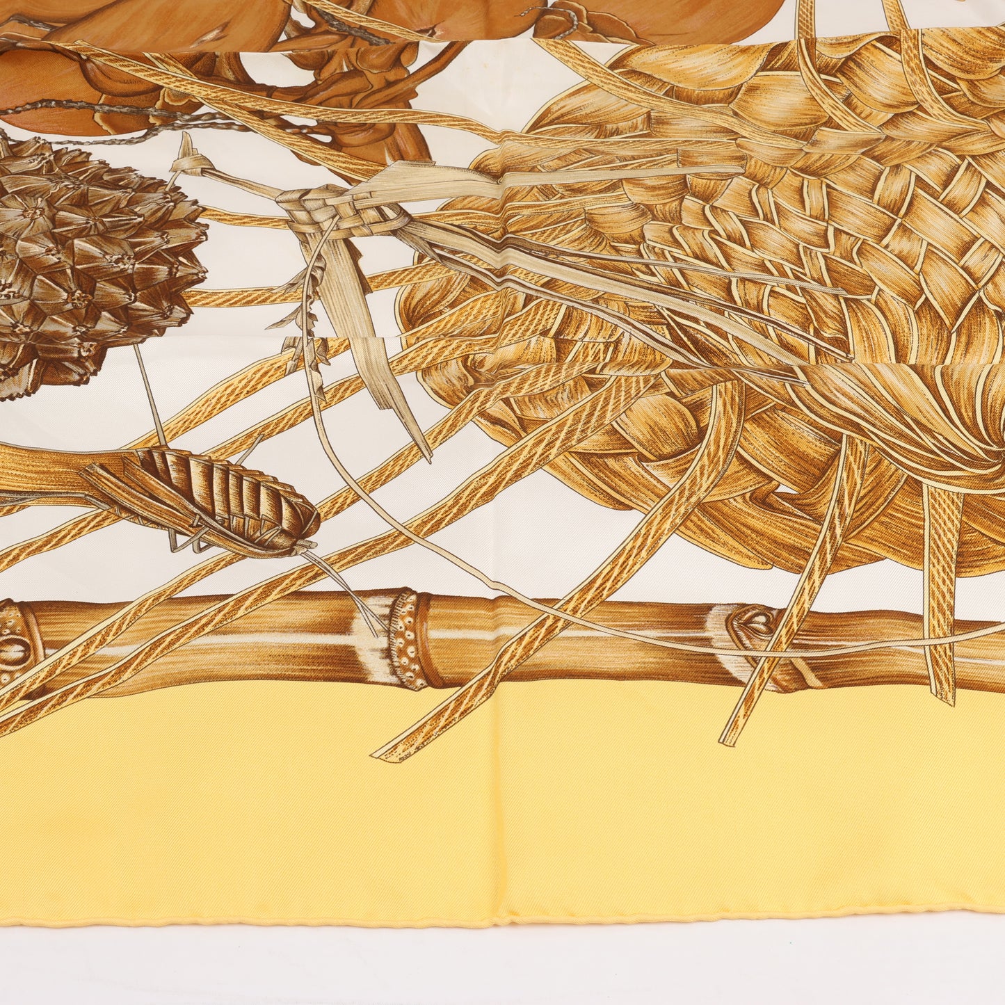 Hermès Carré 90 "Jardin Creole" 100% Silk Scarf in Yellow