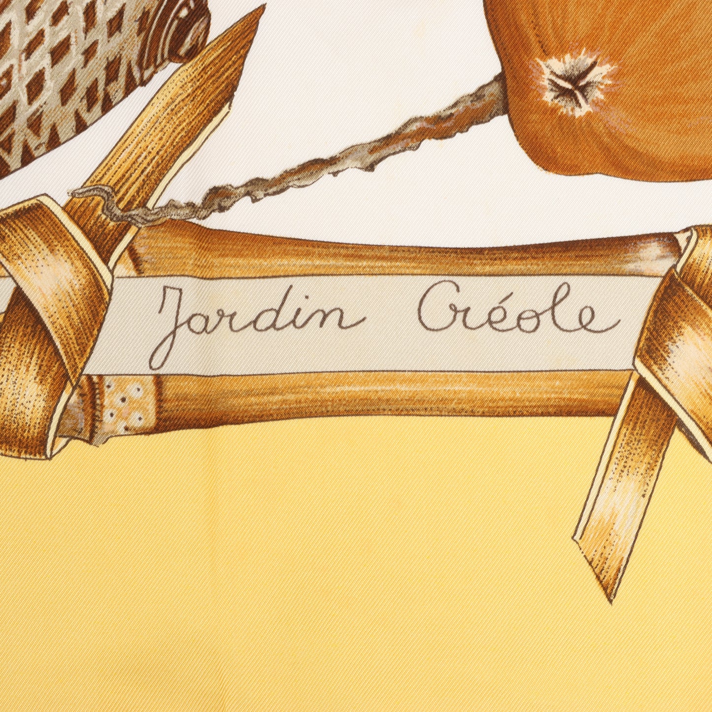 Hermès Carré 90 "Jardin Creole" 100% Silk Scarf in Yellow