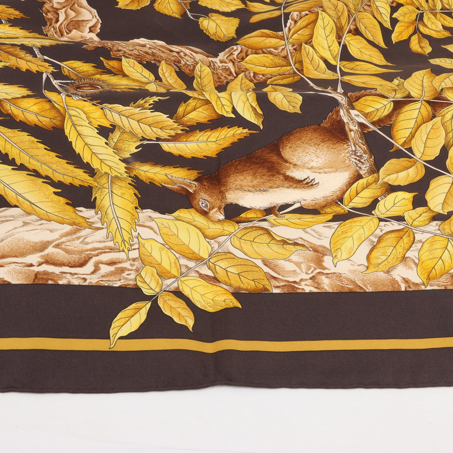 Hermès Carré 90 "CASSE NOISETTE" 100% Silk Scarf in Brown
