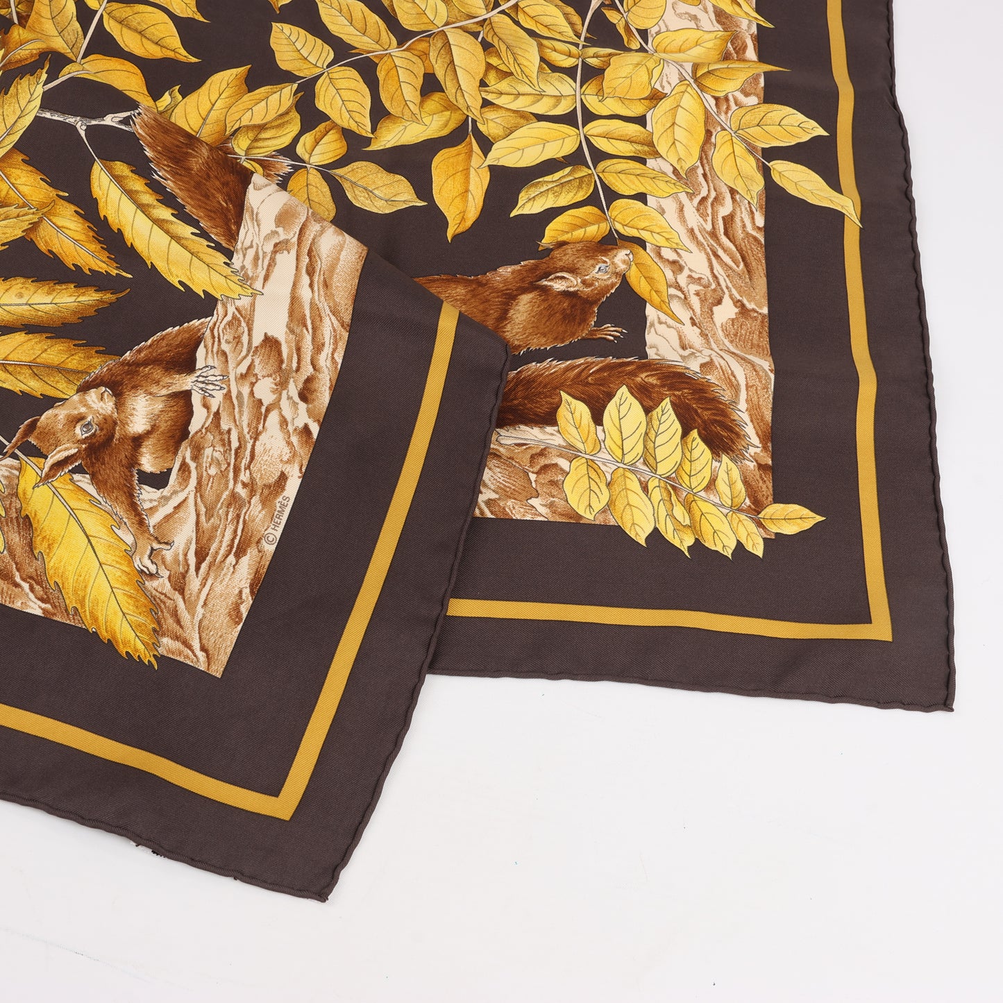 Hermès Carré 90 "CASSE NOISETTE" 100% Silk Scarf in Brown