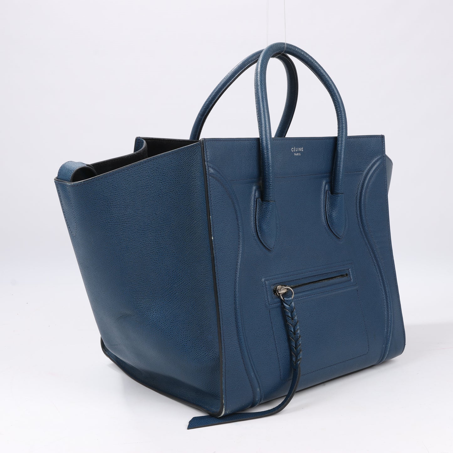 CELINE Luggage Phantom Mittelgroße Handtasche aus genarbtem Leder in Marineblau