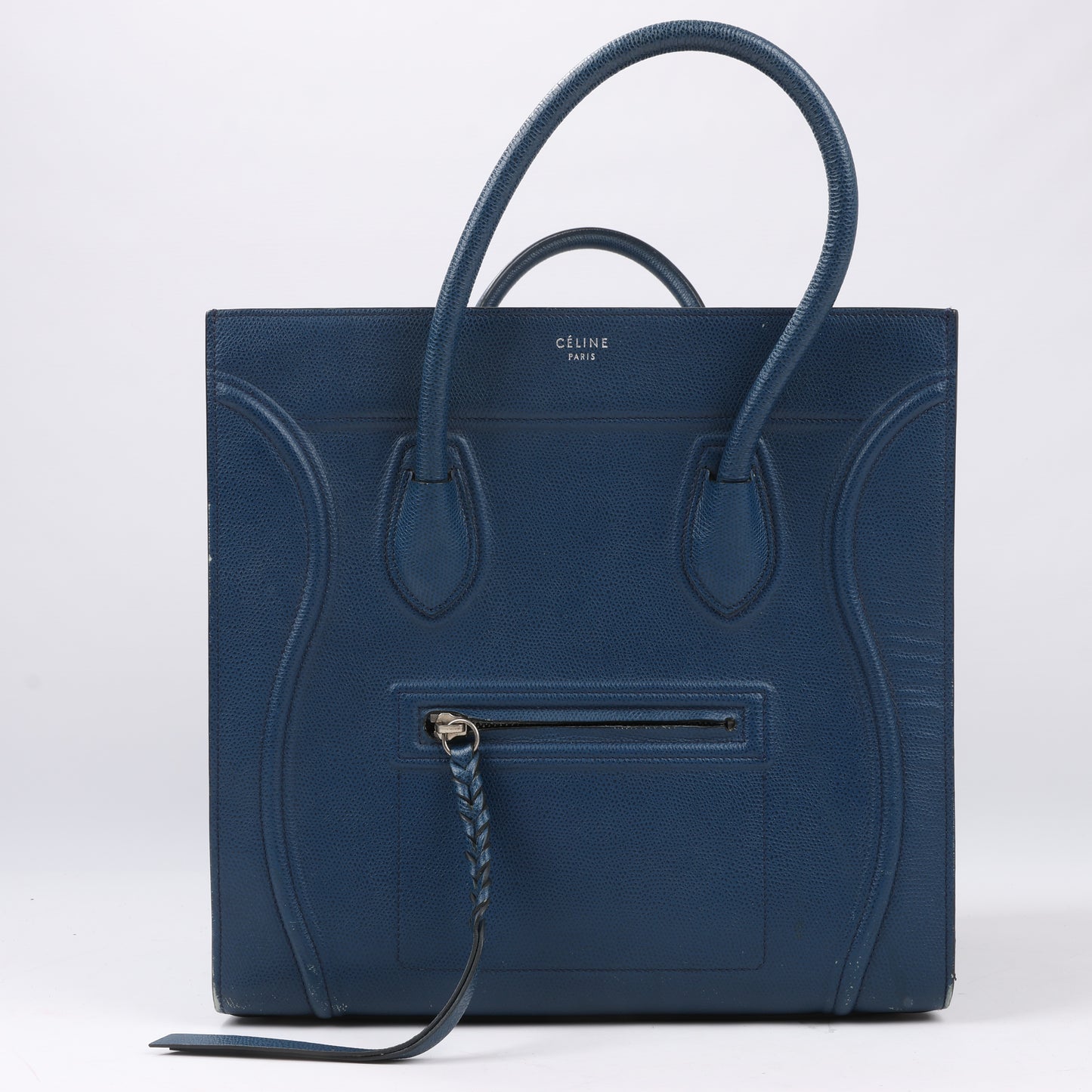 CELINE Luggage Phantom Mittelgroße Handtasche aus genarbtem Leder in Marineblau