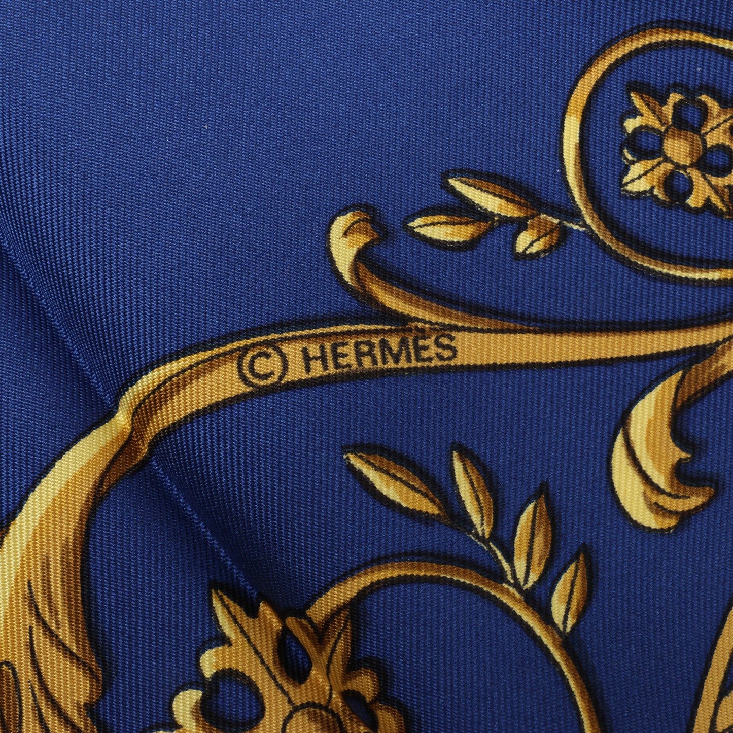Hermès Carré 90 "LA PROMENADE DE LONGCHAMPS" 100% Silk Scarf in Navy Blue
