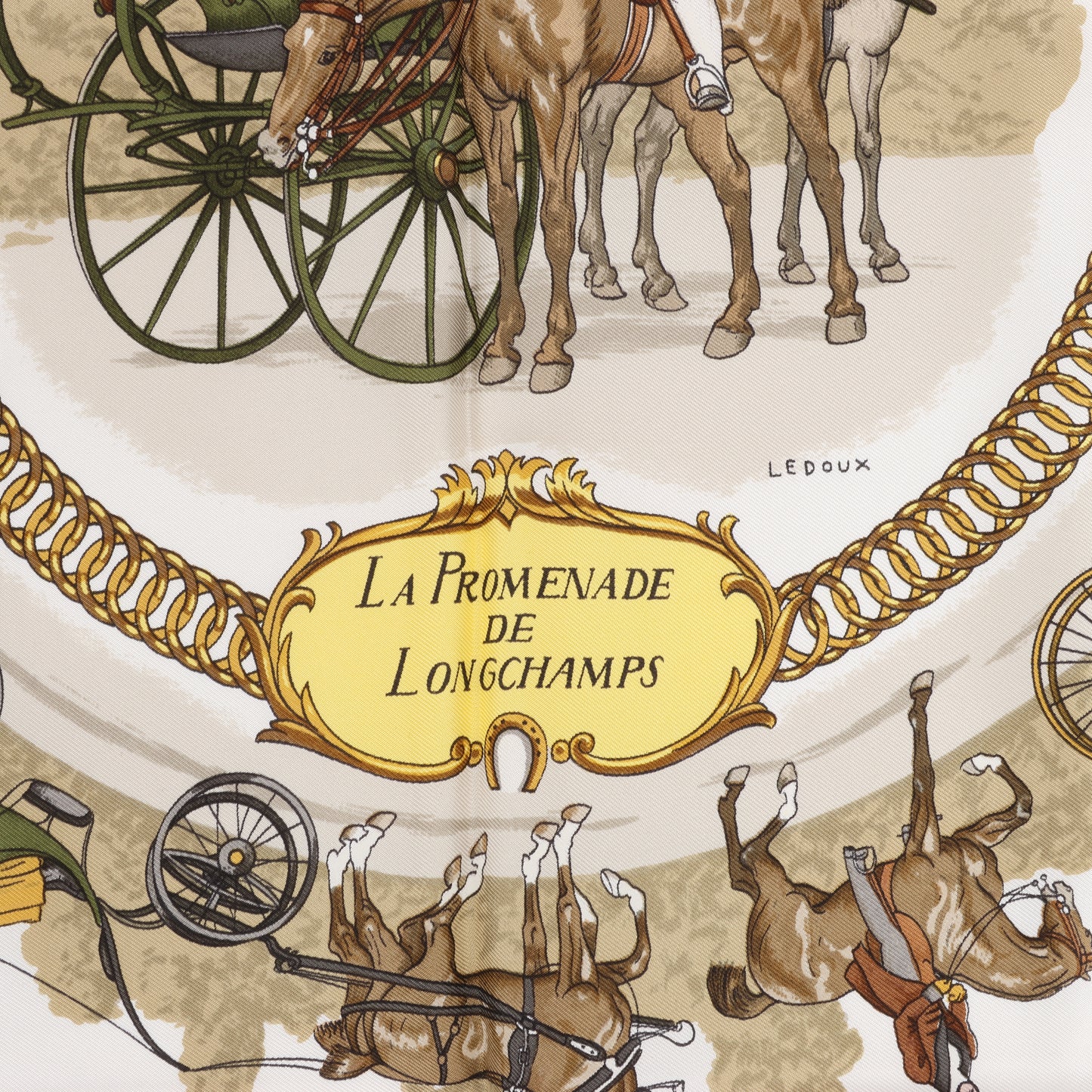 Hermès Carré 90 "LA PROMENADE DE LONGCHAMPS" 100% Silk Scarf in Navy Blue
