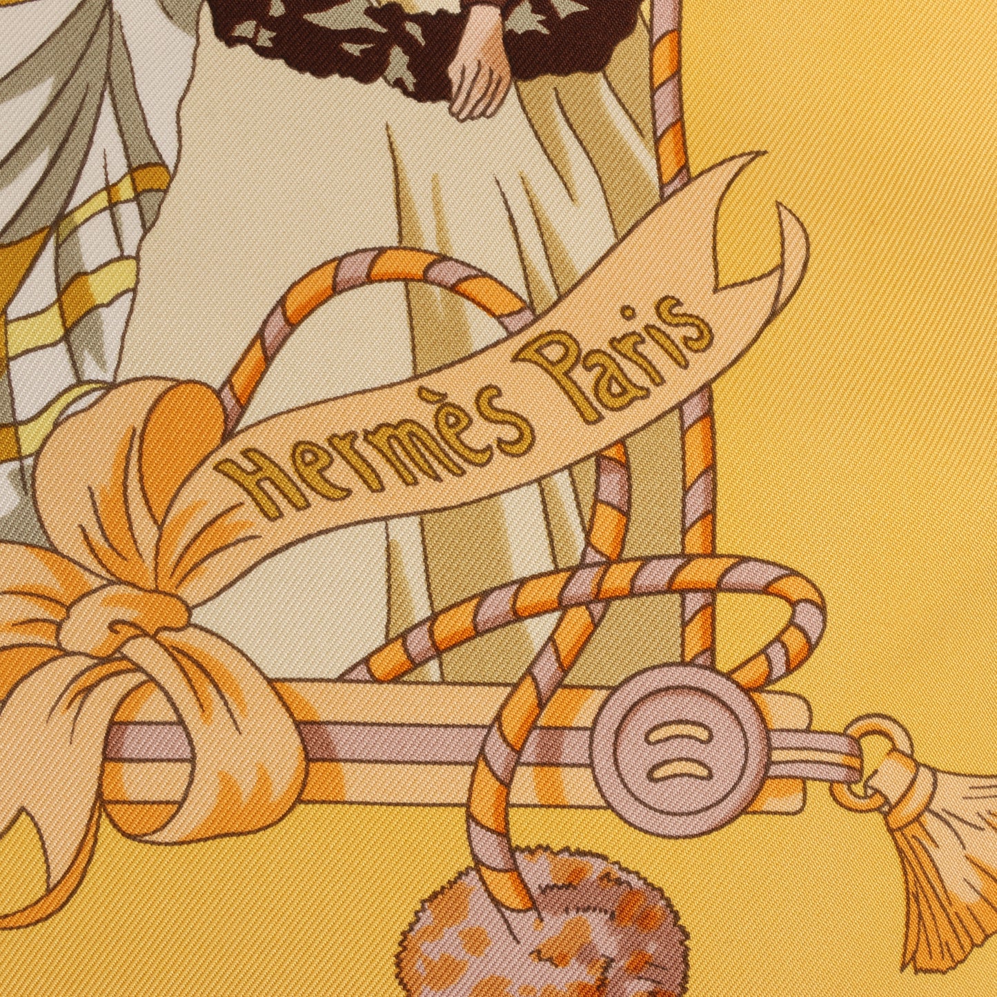 Hermès Carré 90 "OMBRELLES ET PARAPLUIES" 100% Silk Scarf in Yellow
