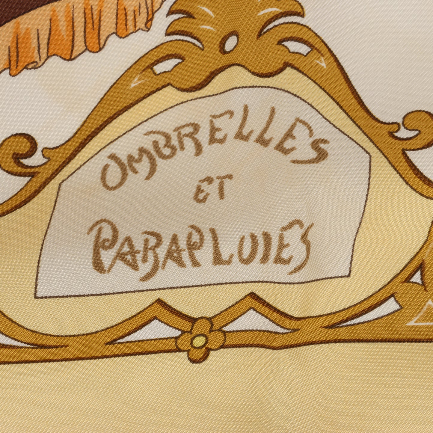 Hermès Carré 90 "OMBRELLES ET PARAPLUIES" 100% Silk Scarf in Yellow
