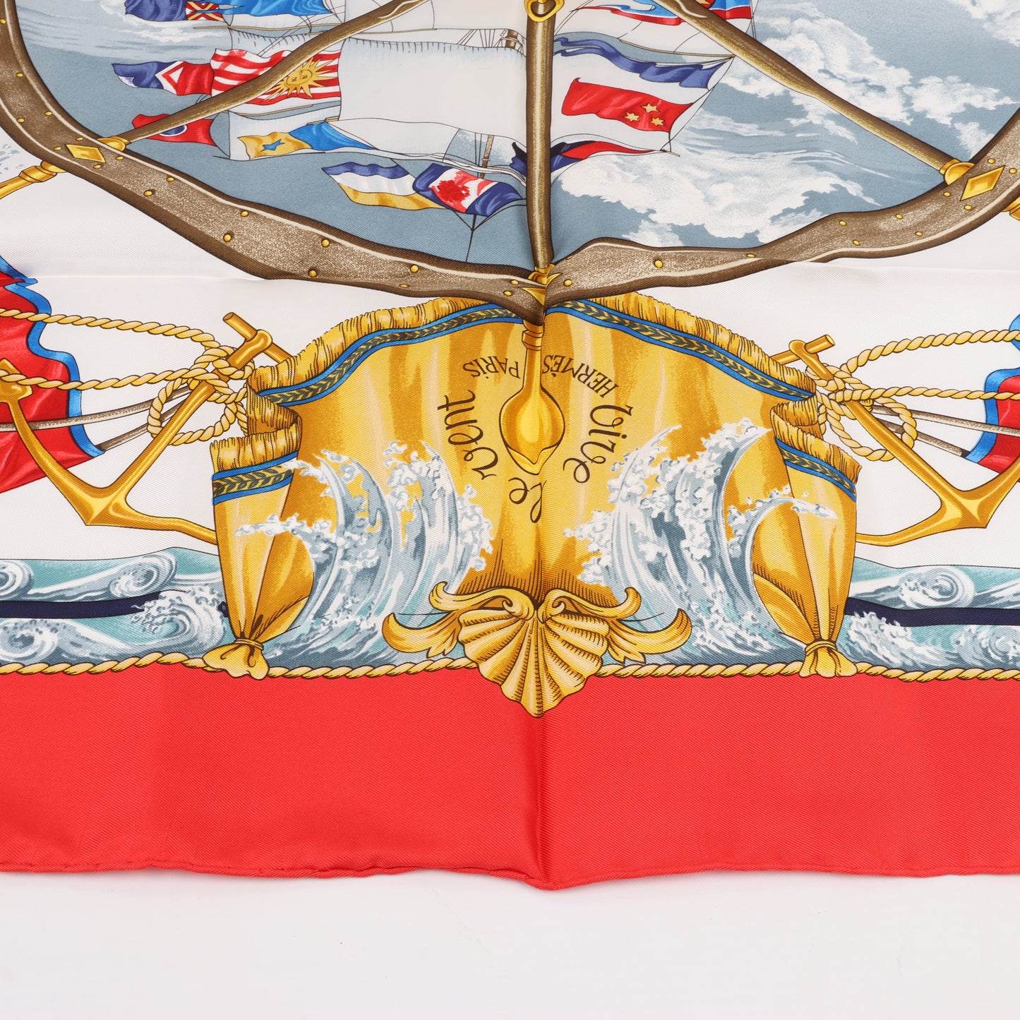 Hermès Carré 90 "VIVE LE VENT" 100% Silk Scarf in Red