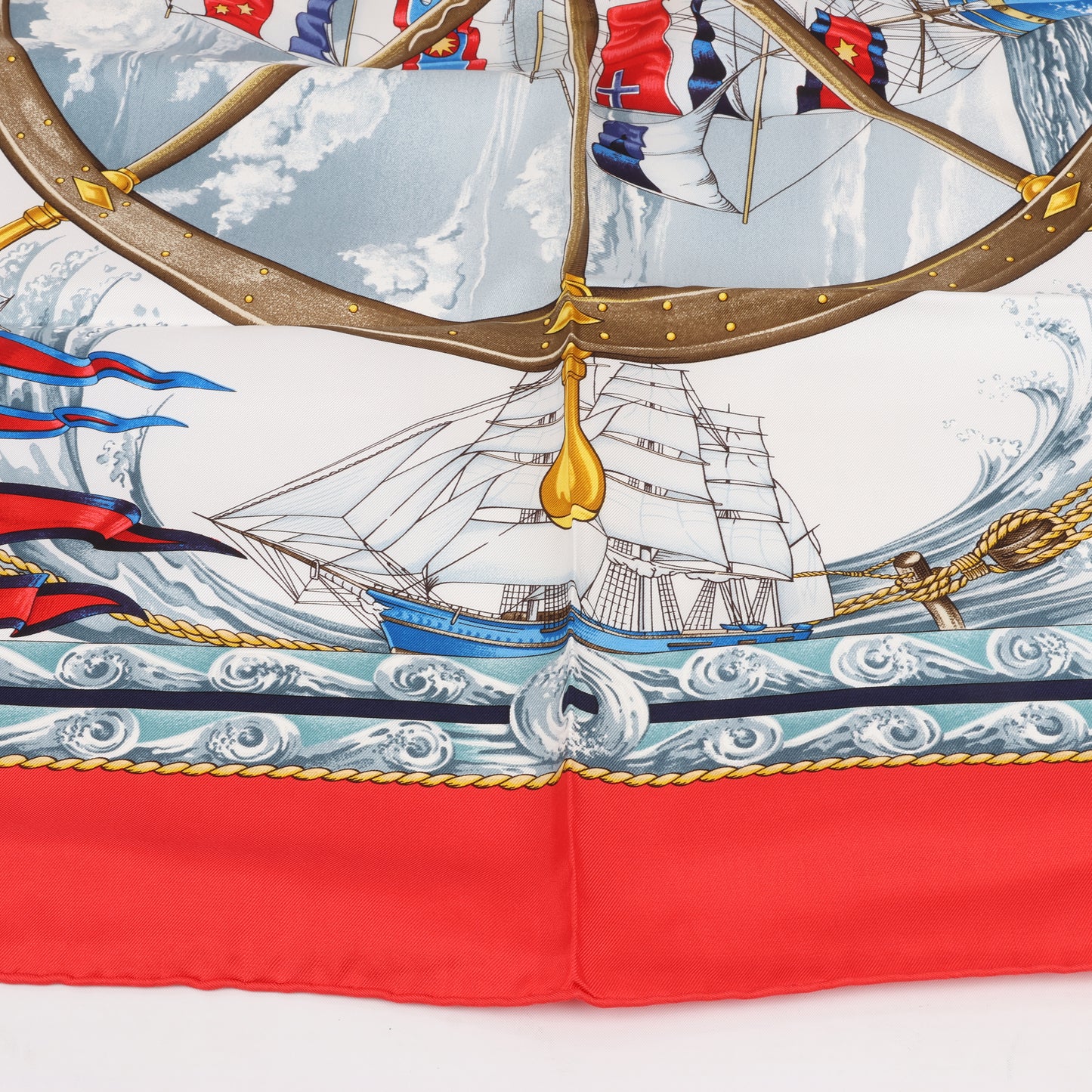 Hermès Carré 90 "VIVE LE VENT" 100% Silk Scarf in Red
