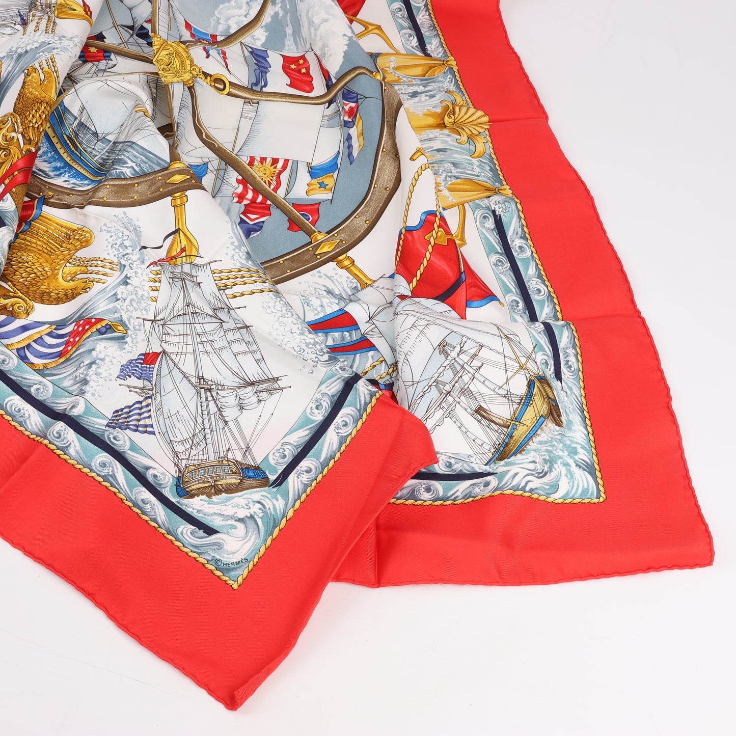 Hermès Carré 90 "VIVE LE VENT" 100% Silk Scarf in Red