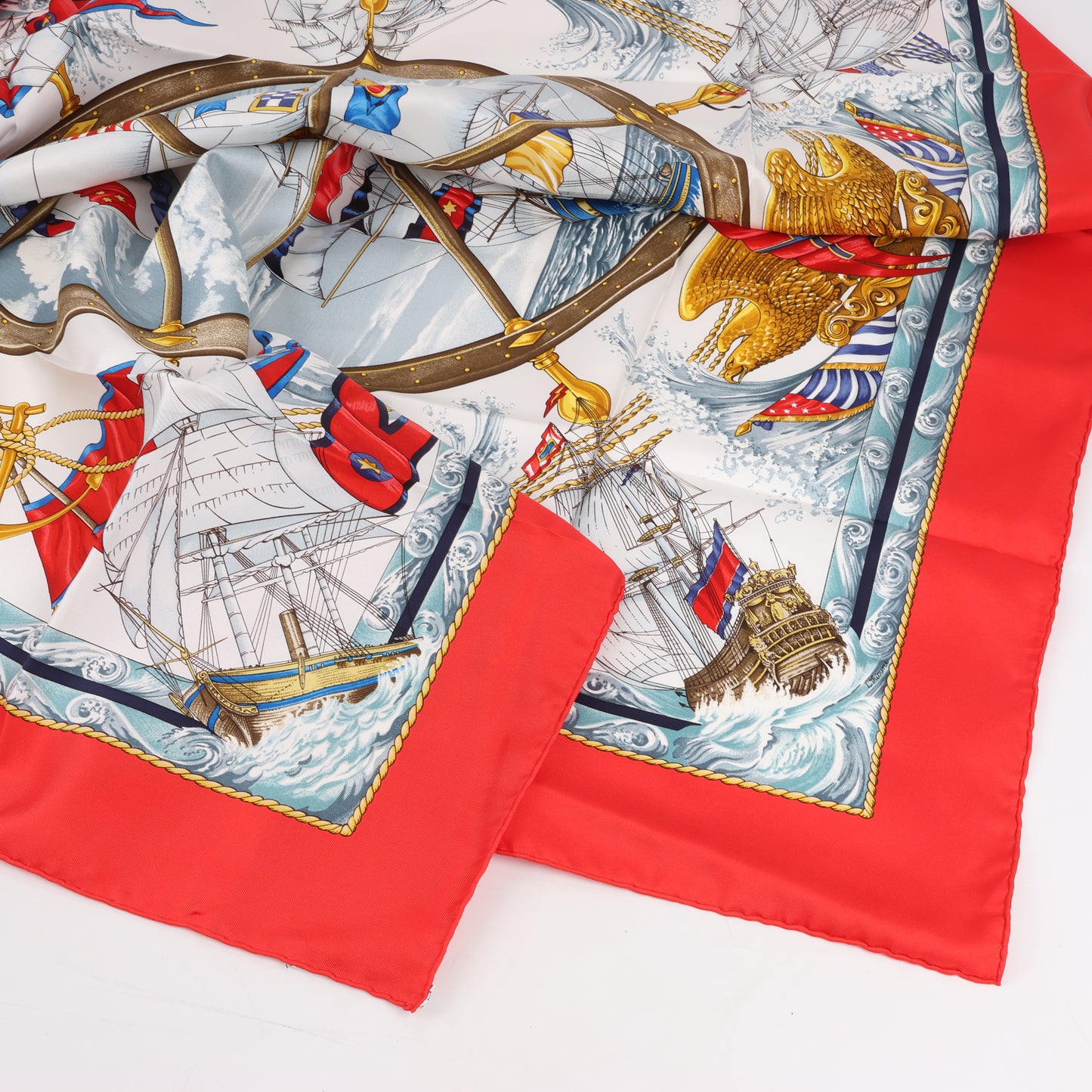 Hermès Carré 90 "VIVE LE VENT" 100% Silk Scarf in Red