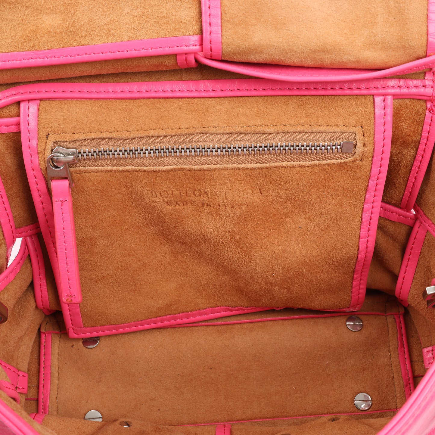 Bottega Veneta Arco Mini Paper Calfskin Maxi Intrecciato 2Way Handbag in Pink