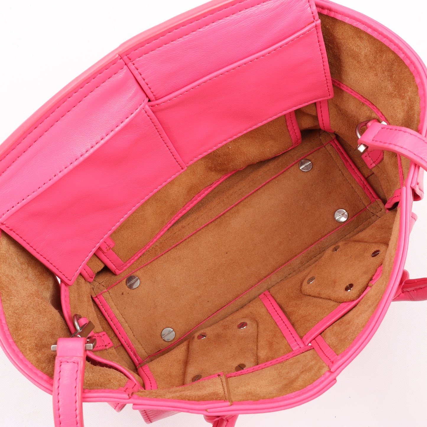 Bottega Veneta Arco Mini Paper Calfskin Maxi Intrecciato 2Way Handbag in Pink