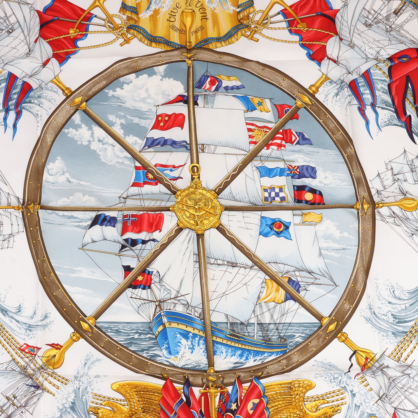 Hermès Carré 90 "VIVE LE VENT" 100% Silk Scarf in Red