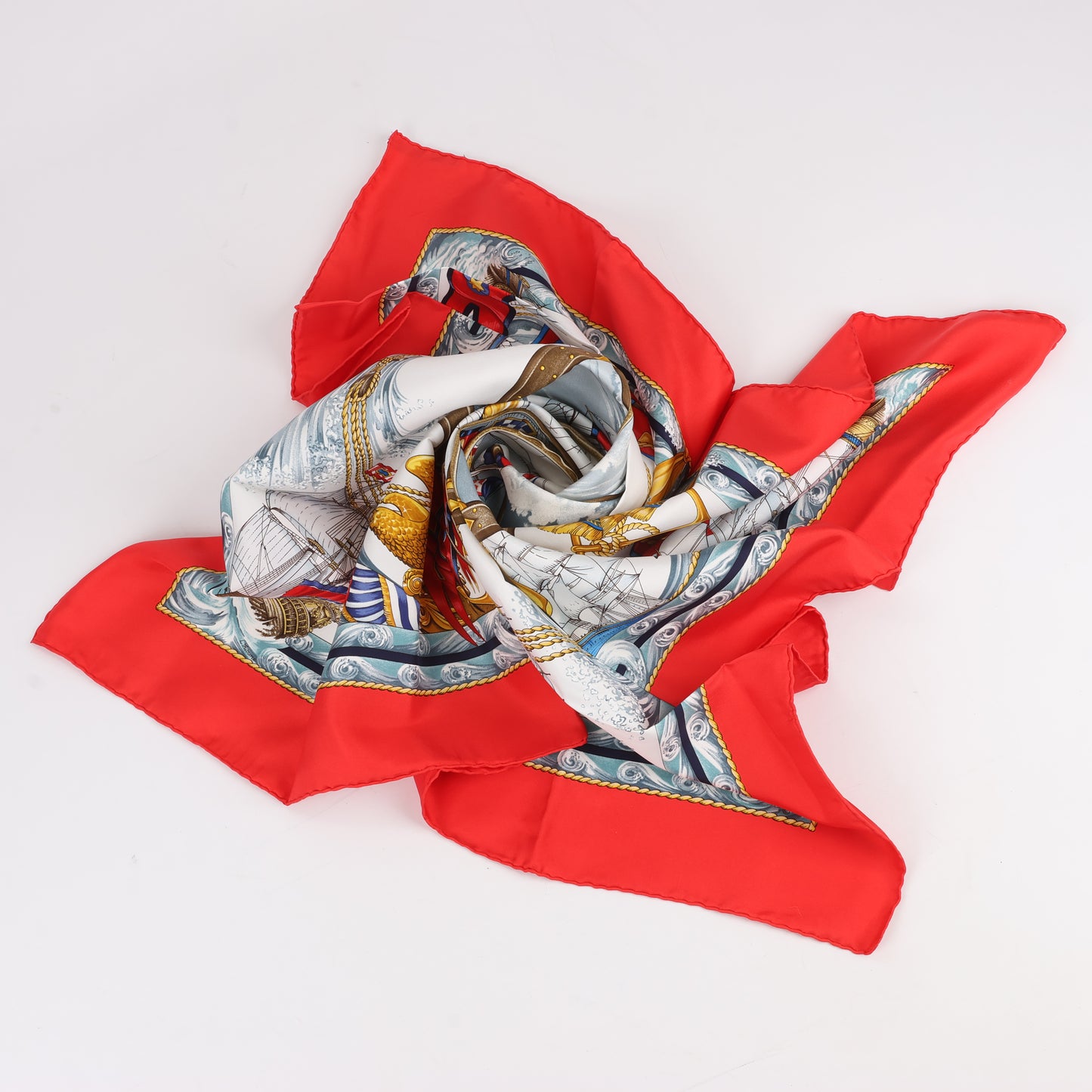 Hermès Carré 90 "VIVE LE VENT" 100% Silk Scarf in Red