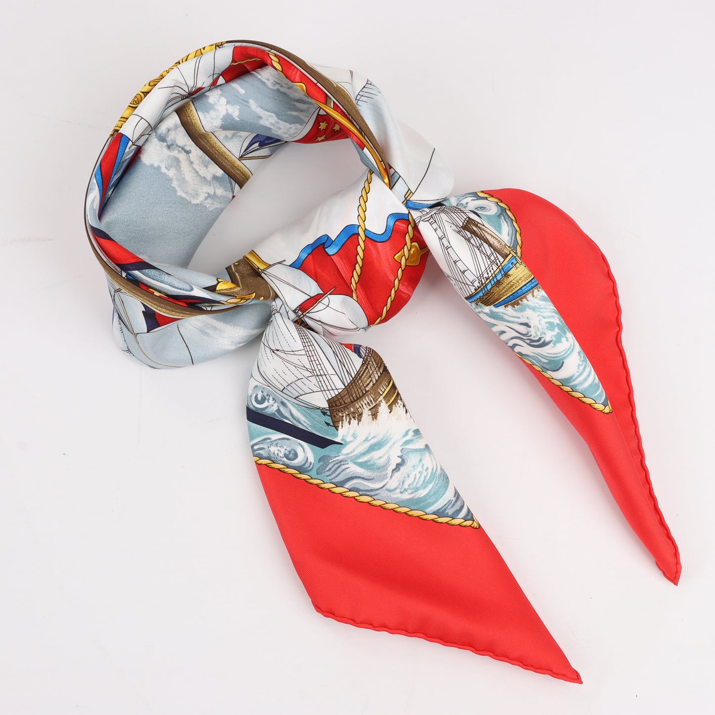 Hermès Carré 90 "VIVE LE VENT" 100% Silk Scarf in Red