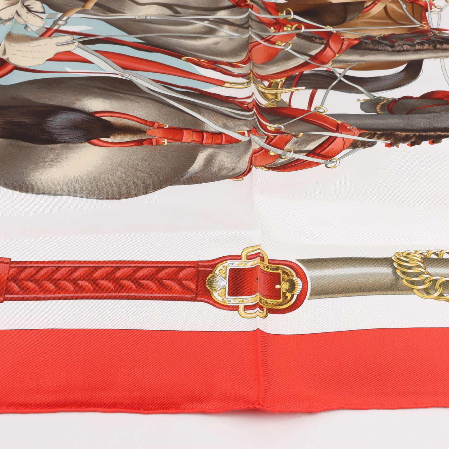 Hermès Carré 90 "ATTELAGE EN ARBALETE" 100% Silk Scarf in Red
