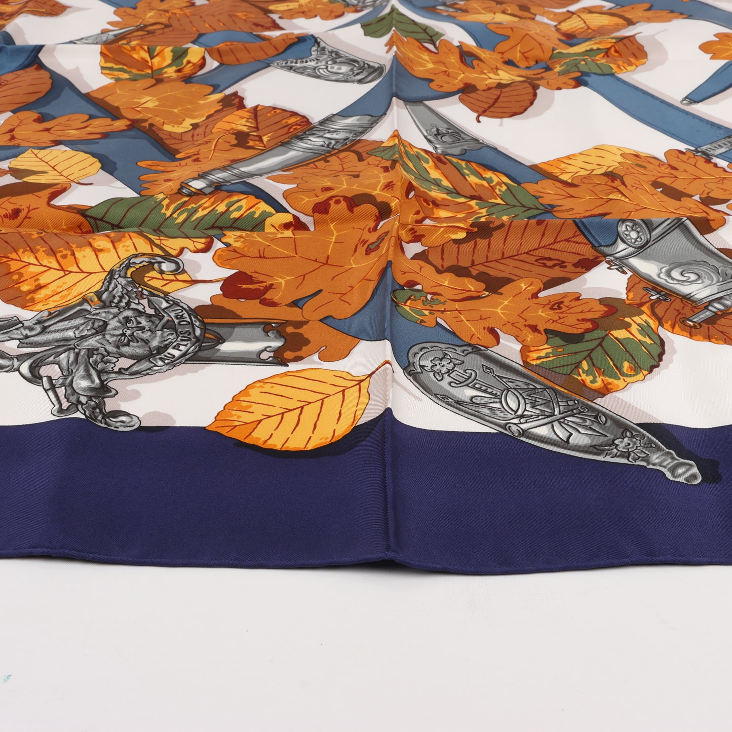 Hermès Carré 90 "AU PLUS DRU" 100% Silk Scarf in Navy Blue